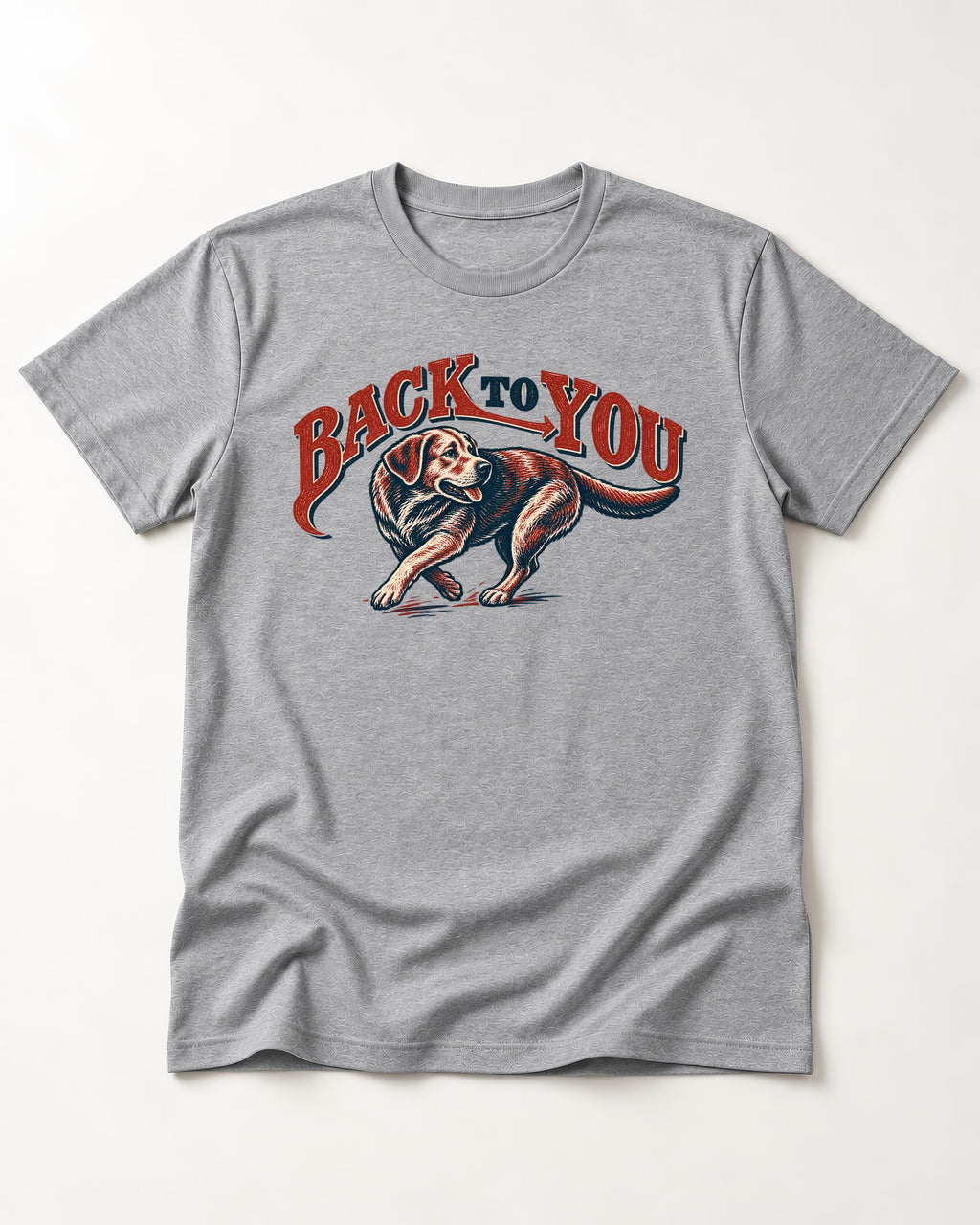 Labrador Retriever Back to You Turning Graphic T-Shirt in Sport Grey, flat lay product photo