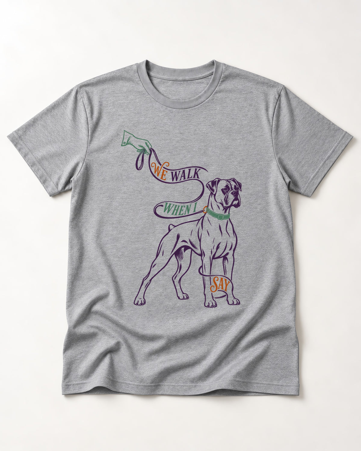 Boxer When I Say T-Shirt in Sport Grey, flat lay product photo