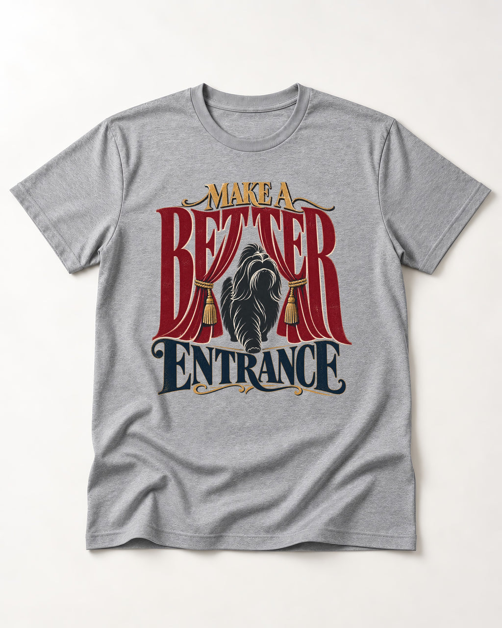 A Better Shih Tzu Entrance T-Shirt in Sport Grey, flat lay product photo