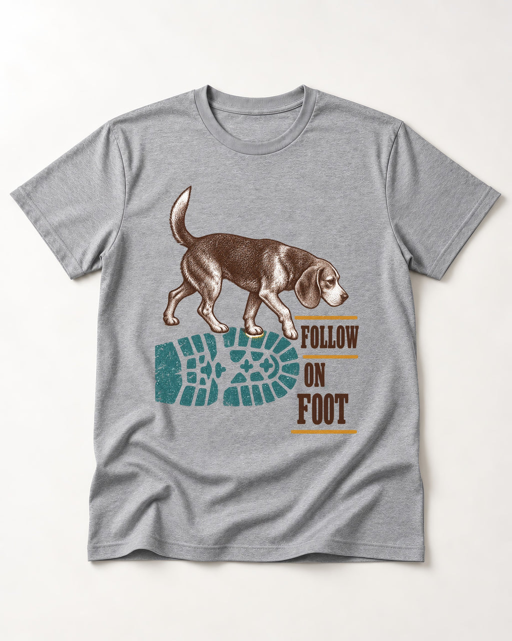 Follow the Beagle on Foot T-Shirt in Sport Grey, flat lay product photo