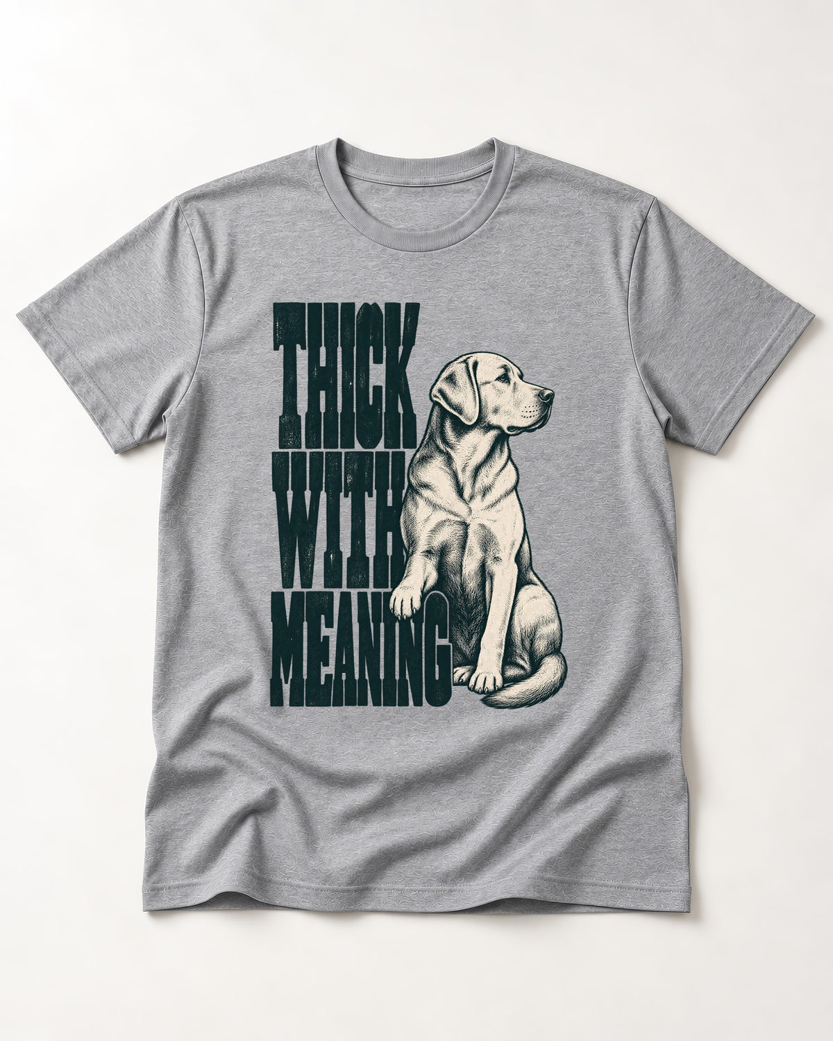 Thick with Meaning Labrador Retriever T-Shirt in Sport Grey, flat lay product photo