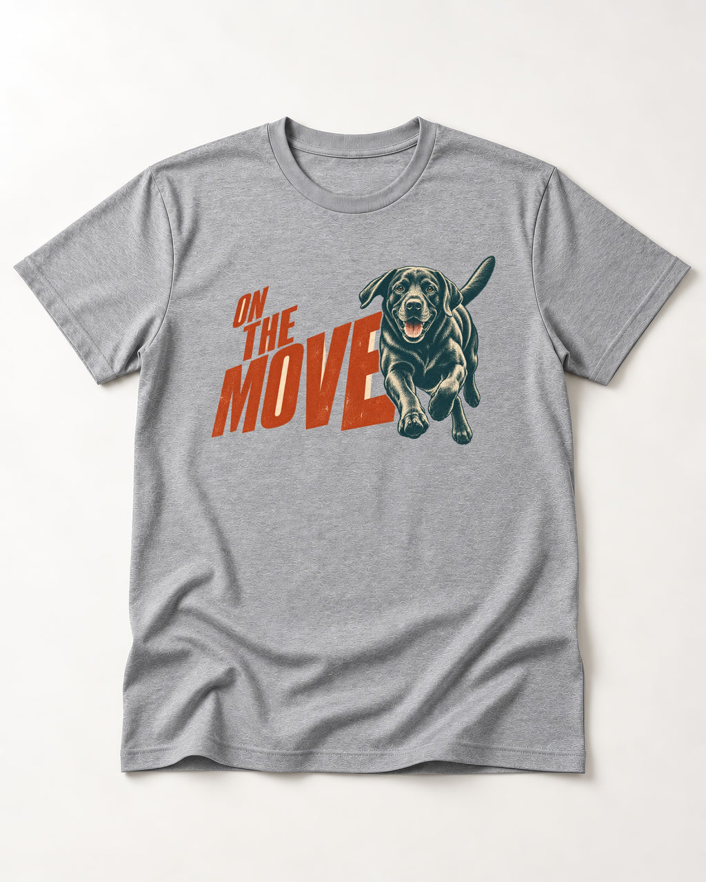 Labrador Retriever On the Move Running Graphic T-Shirt in Sport Grey, flat lay product photo