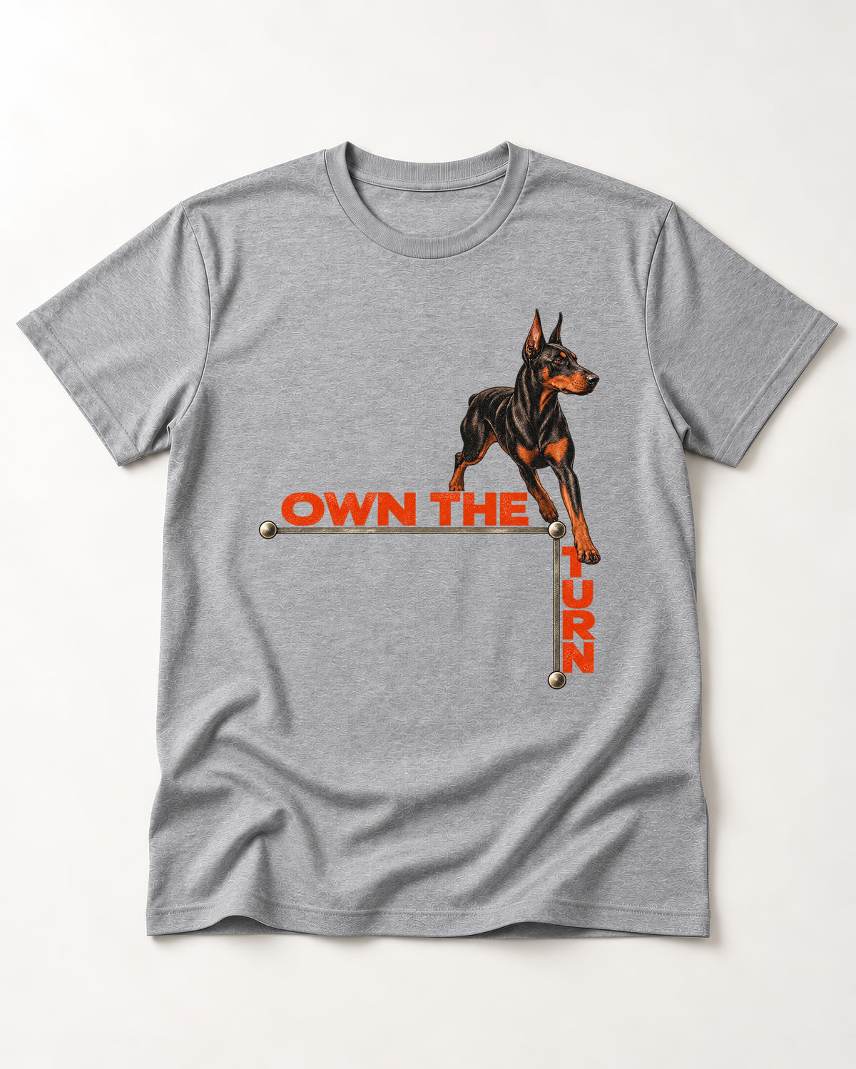 Own the Turn Doberman T-Shirt in Sport Grey, flat lay product photo