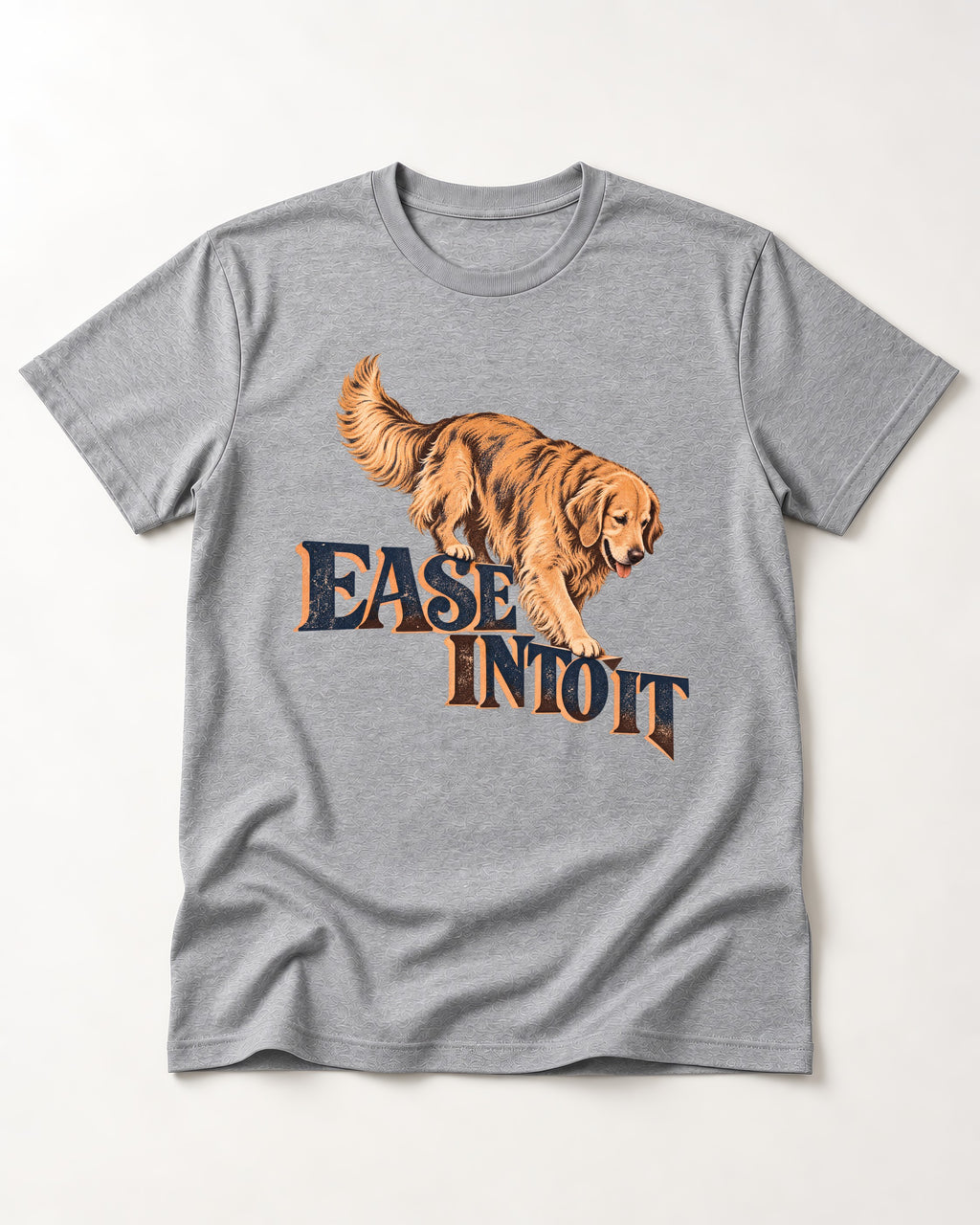 Golden Retriever Ease Into It T-Shirt in Sport Grey, flat lay product photo