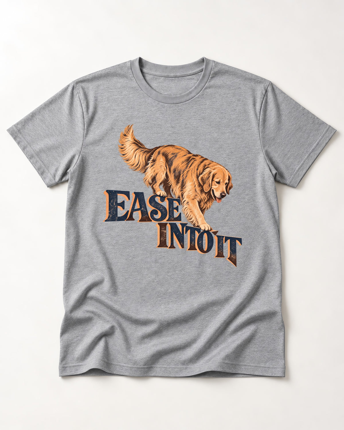 Golden Retriever Ease Into It T-Shirt in Sport Grey, flat lay product photo