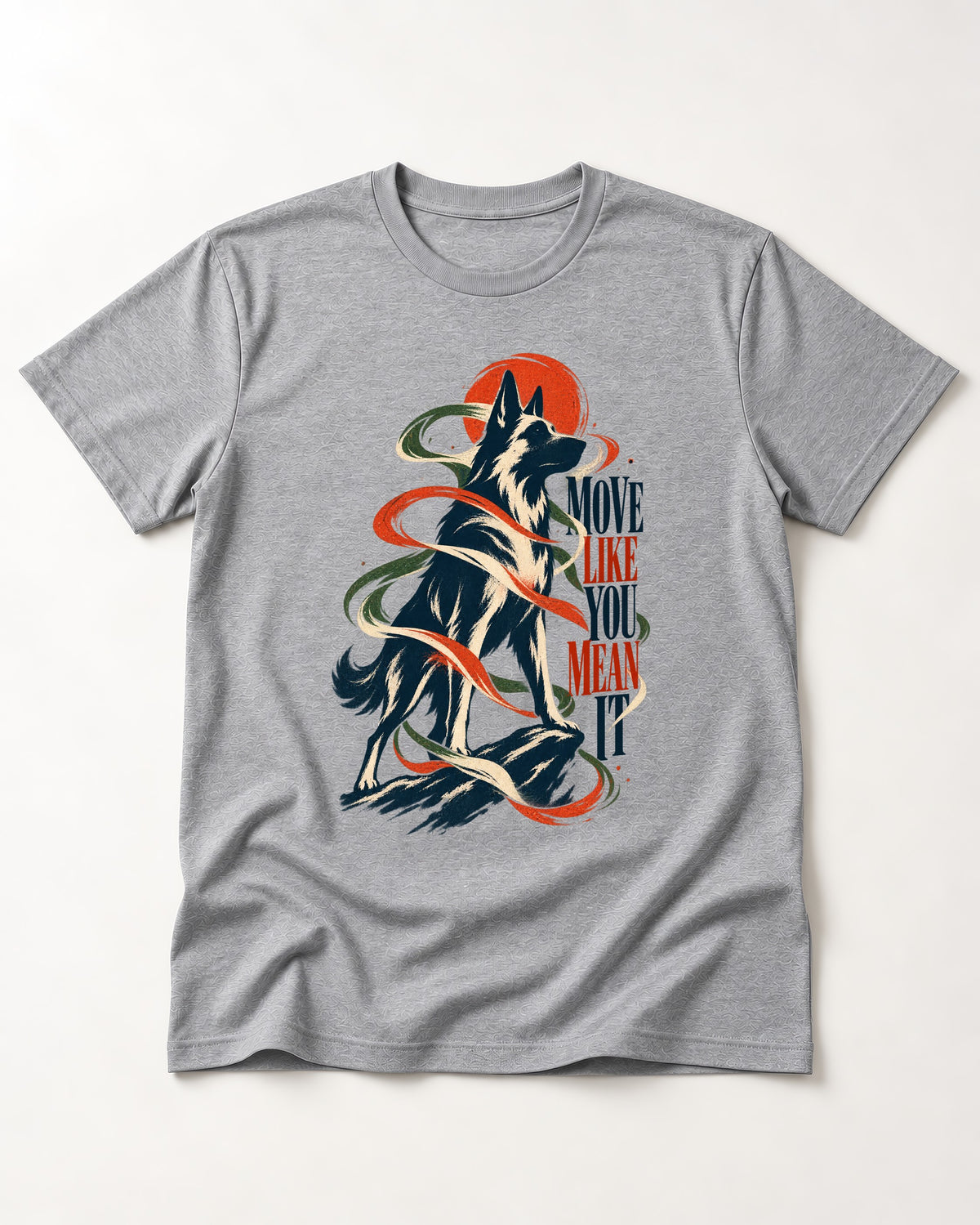 German Shepherd Dog Mean It T-Shirt in Sport Grey, flat lay product photo