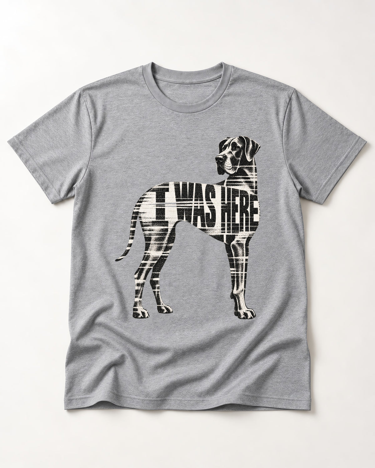 Great Dane I Was Here Plaid Silhouette Graphic T-Shirt in Sport Grey, flat lay product photo