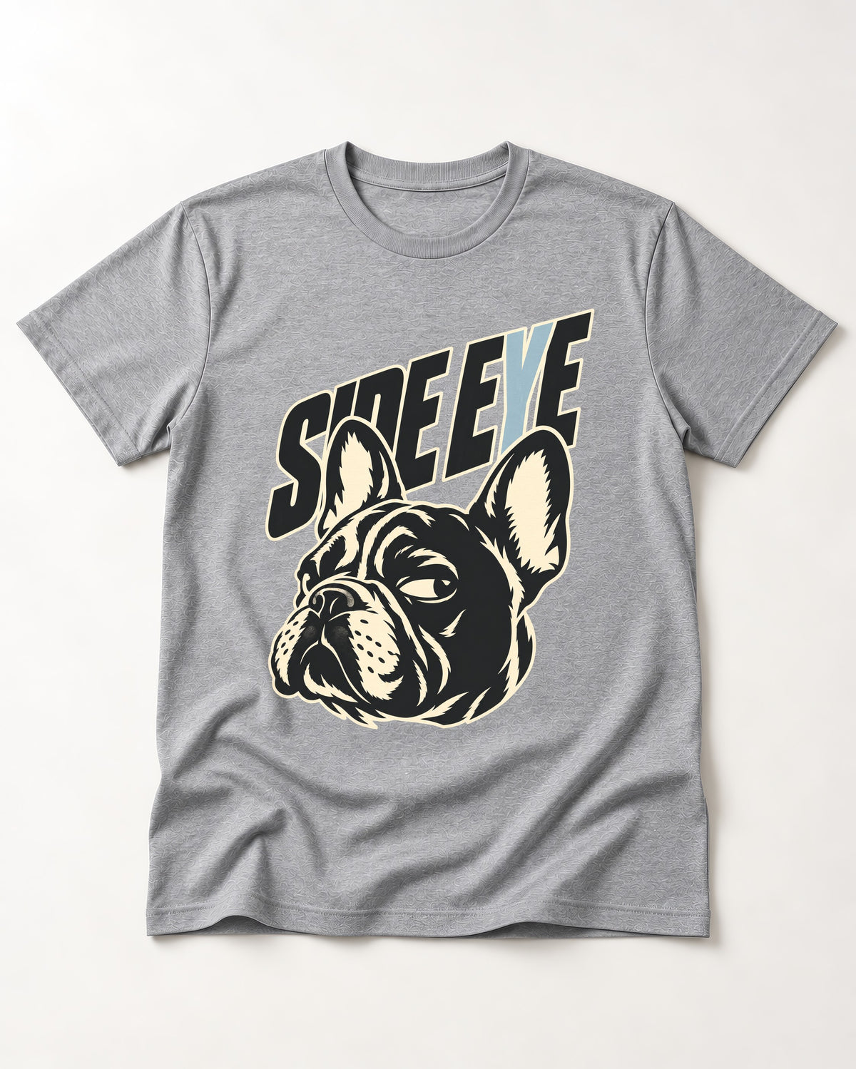 Frenchie Side Eye Portrait Graphic T-Shirt in Sport Grey, flat lay product photo
