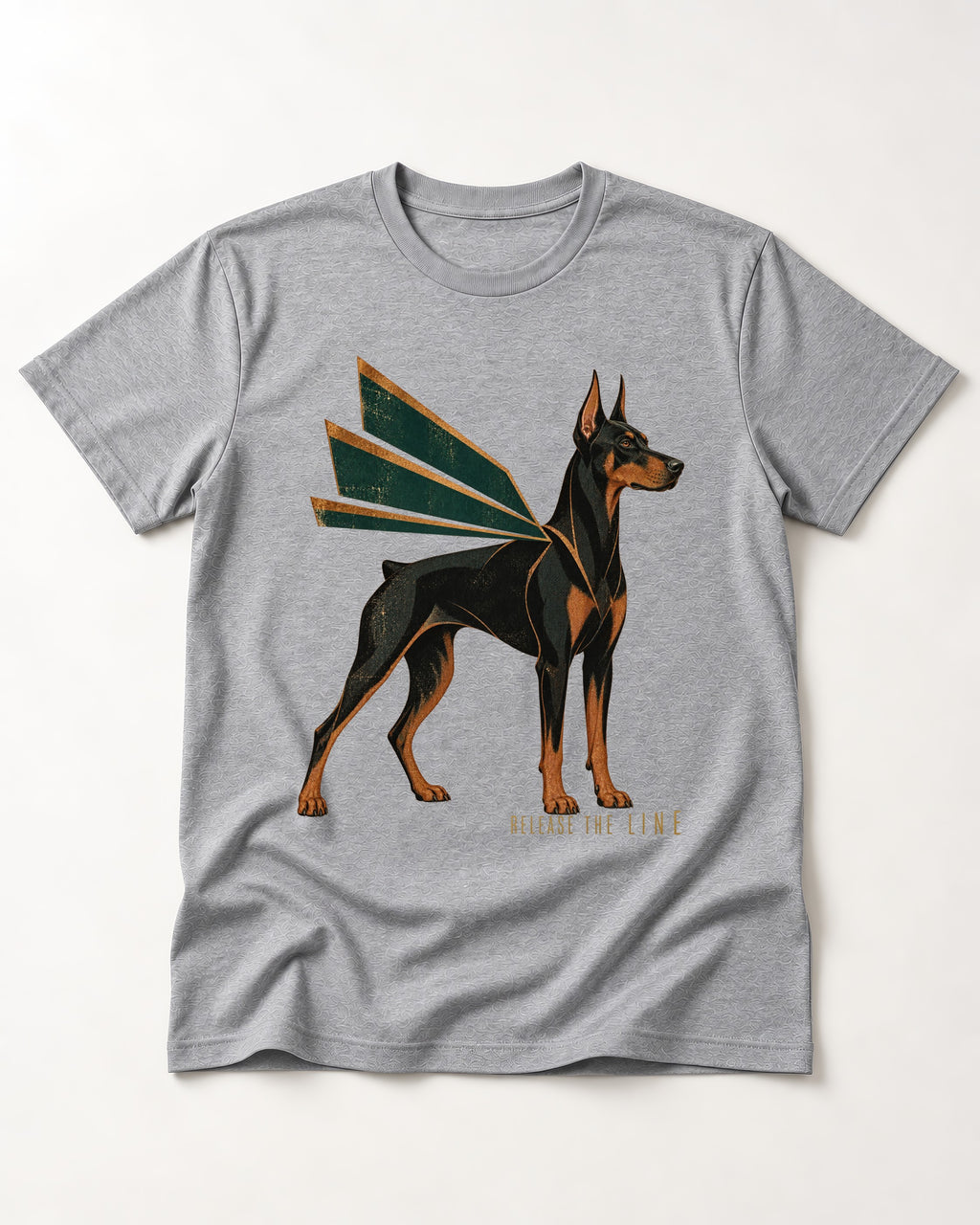 Release the Doberman Line T-Shirt in Sport Grey, flat lay product photo