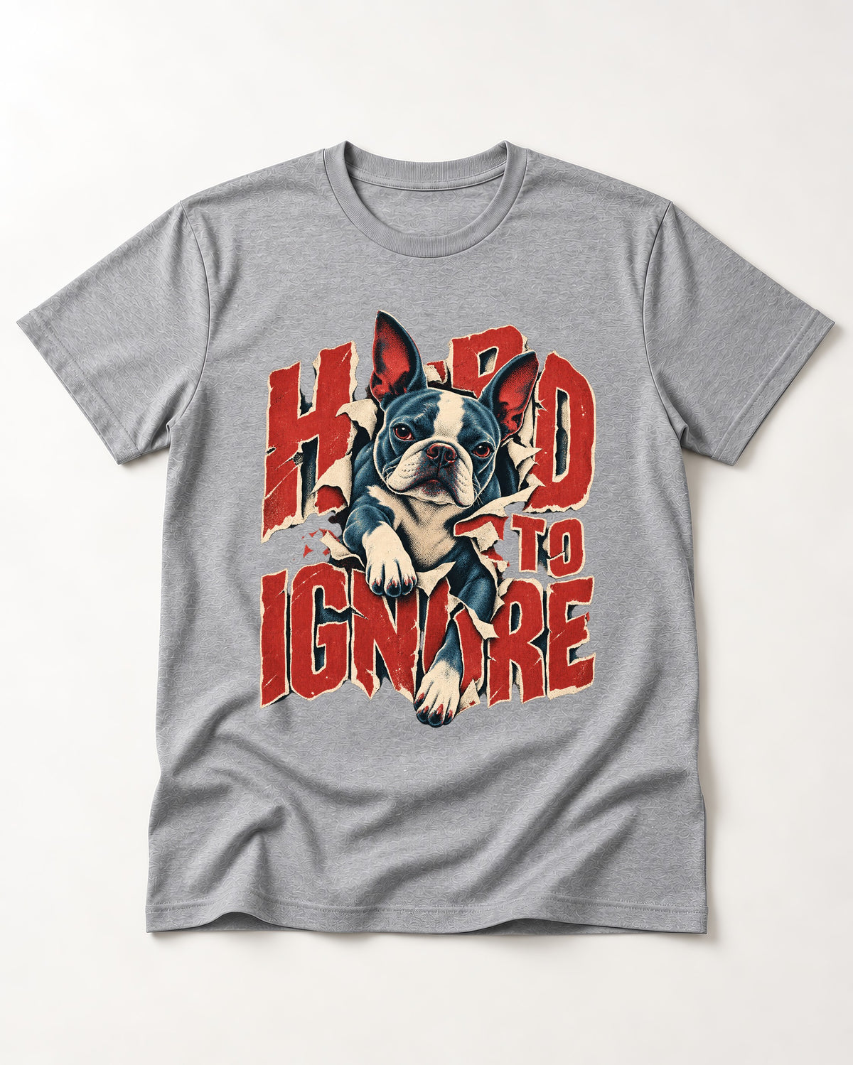 Hard to Ignore Boston Terrier Graphic T-Shirt in Sport Grey, flat lay product photo