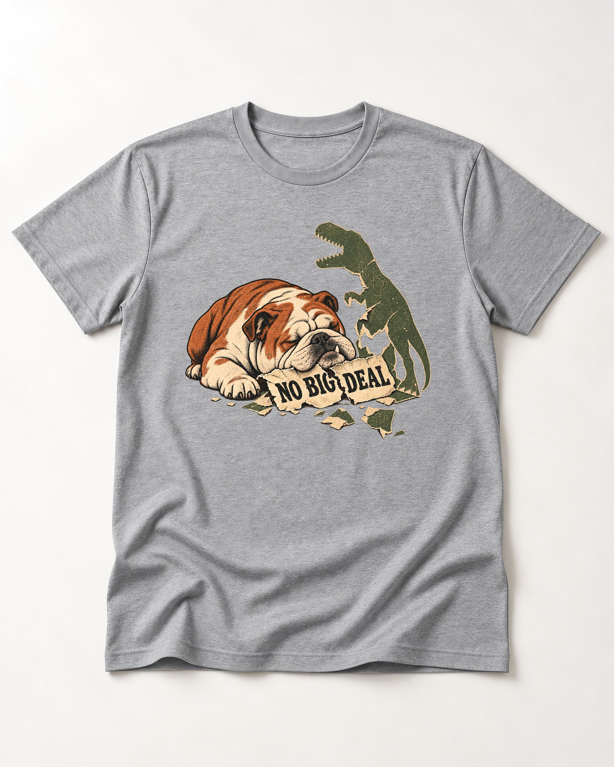 English Bulldog No Big Deal T-Shirt in Sport Grey, flat lay product photo
