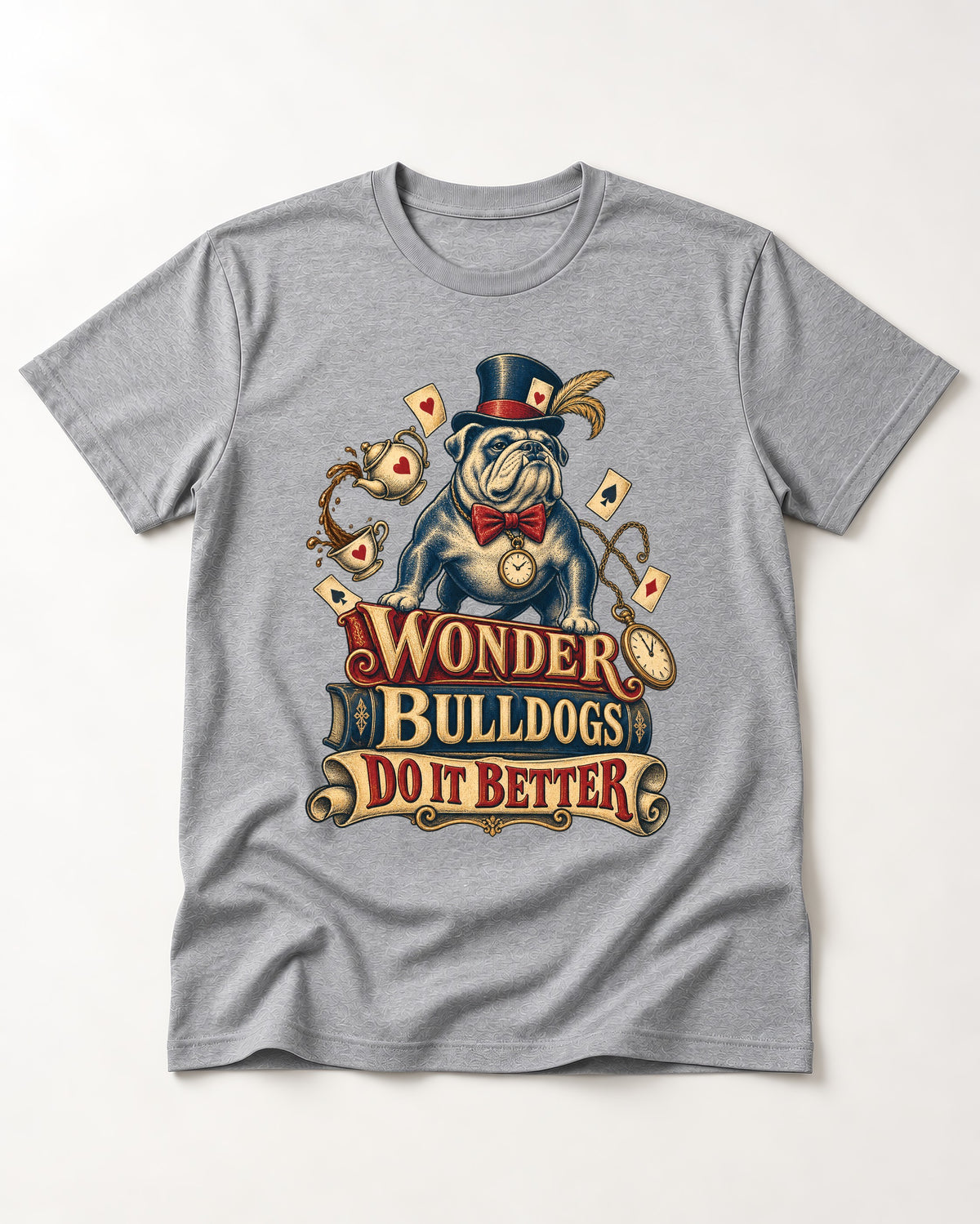 Wonder English Bulldog T-Shirt in Sport Grey, flat lay product photo