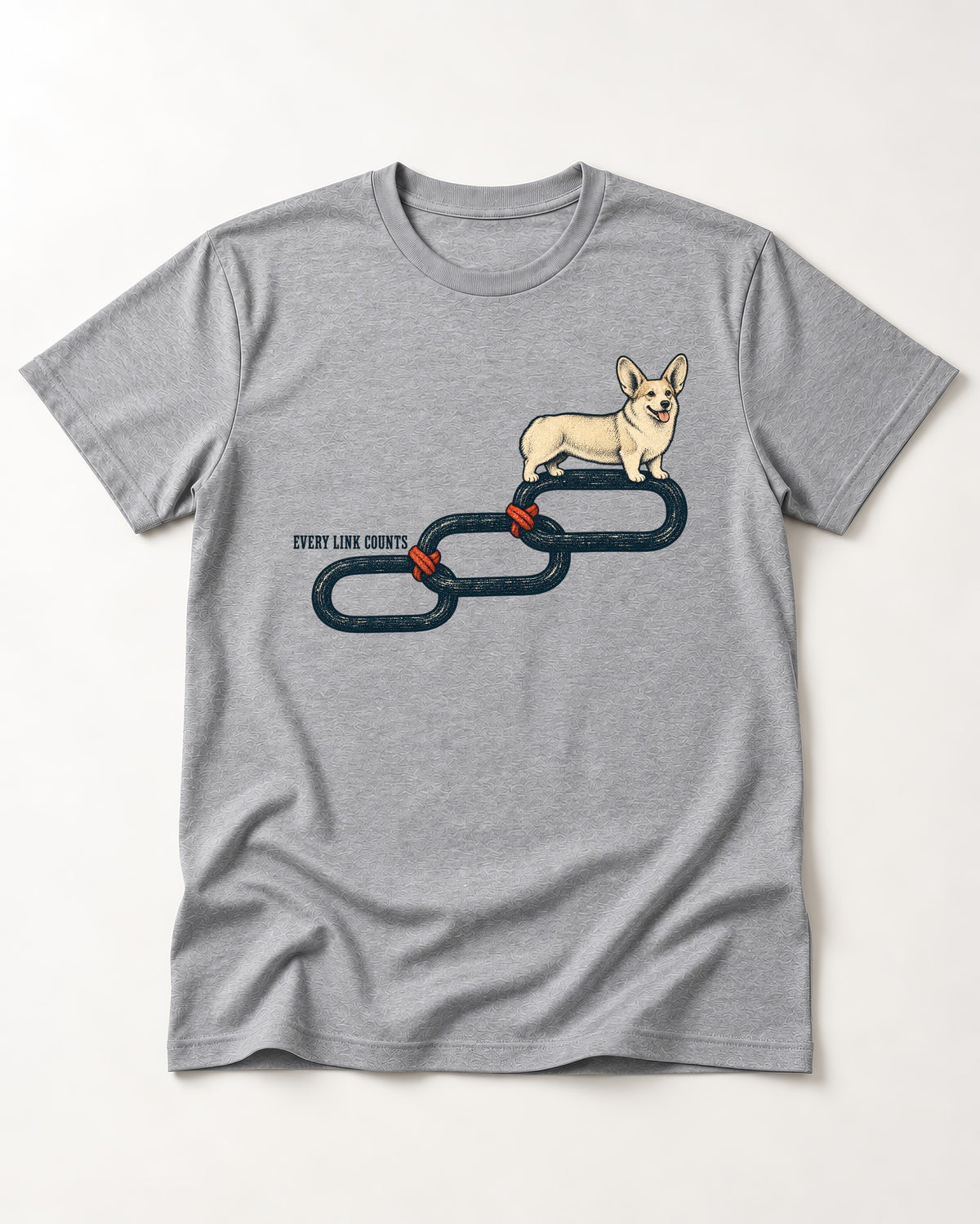 Every Corgi Link Counts T-Shirt in Sport Grey, flat lay product photo