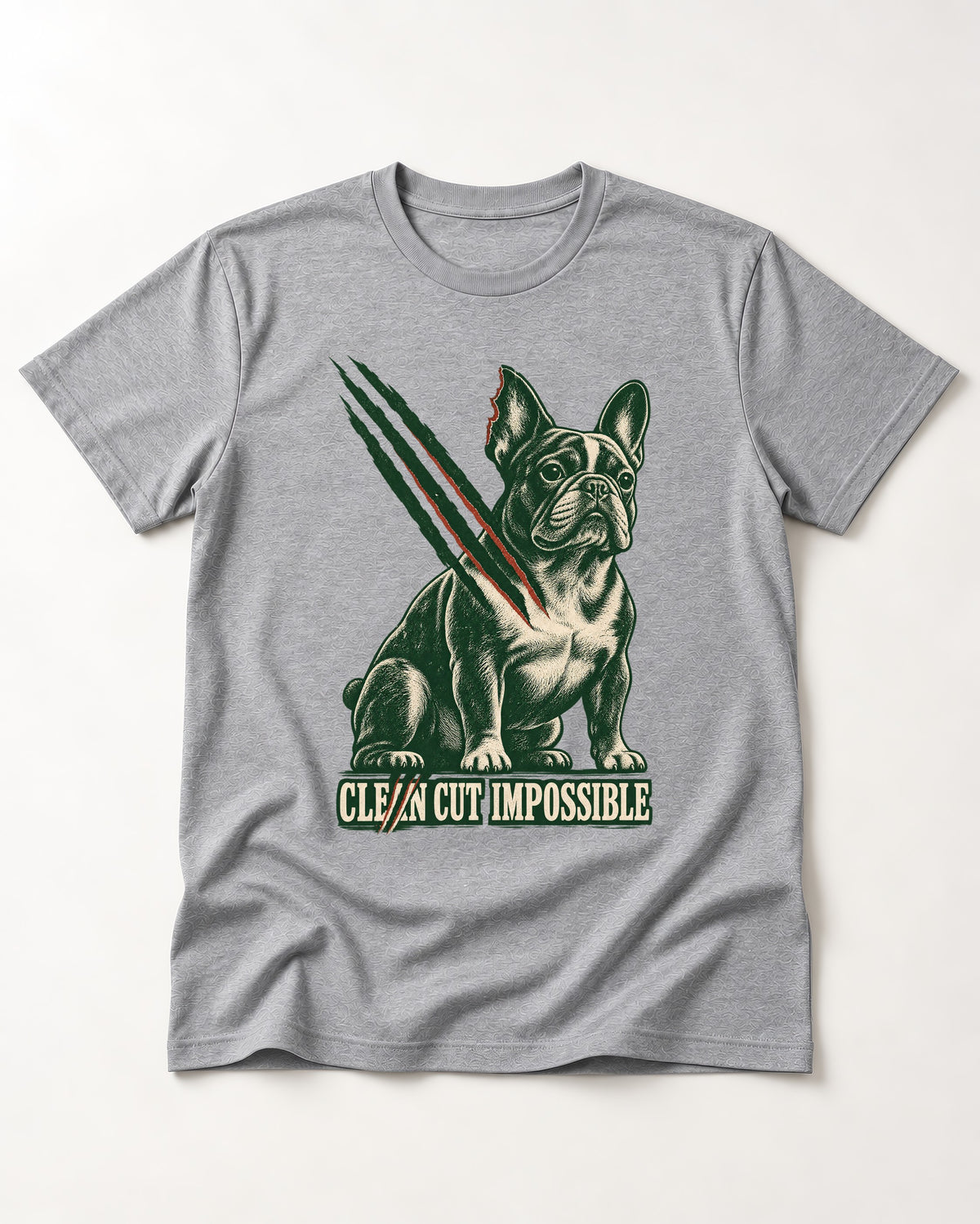 Frenchie Clean Cut Impossible T-Shirt in Sport Grey, flat lay product photo