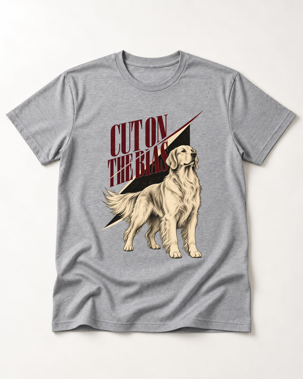 Cut on the Bias Golden Retriever T-Shirt in Sport Grey, flat lay product photo