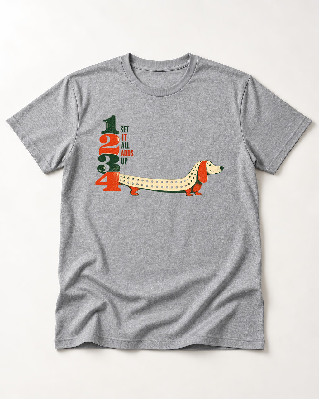 Dachshund Adds Up T-Shirt in Sport Grey, flat lay product photo