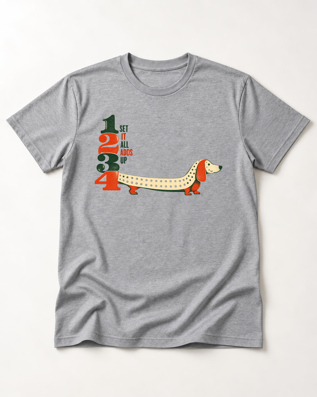 Dachshund Adds Up T-Shirt in Sport Grey, flat lay product photo