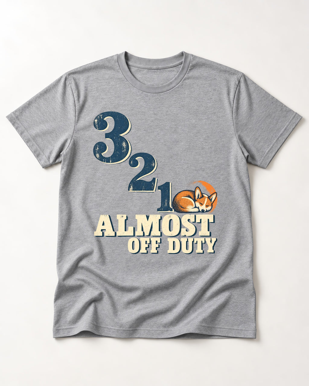 Corgi Almost Off Duty T-Shirt in Sport Grey, flat lay product photo