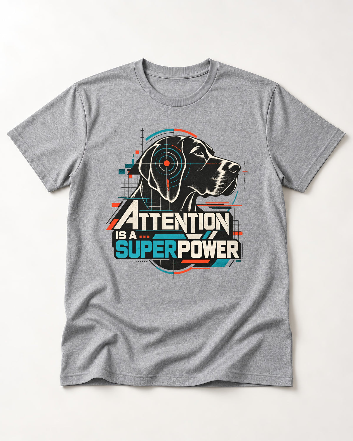 German Shorthaired Pointer Attention Is a Superpower T-Shirt in Sport Grey, flat lay product photo