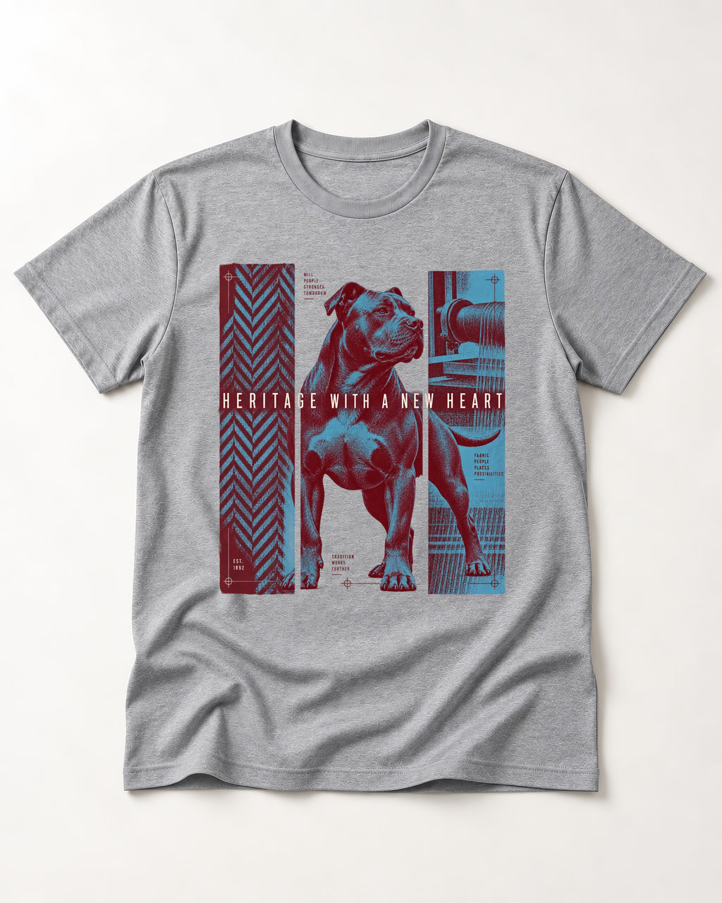 Pitbull Heritage with New Heart T-Shirt in Sport Grey, flat lay product photo