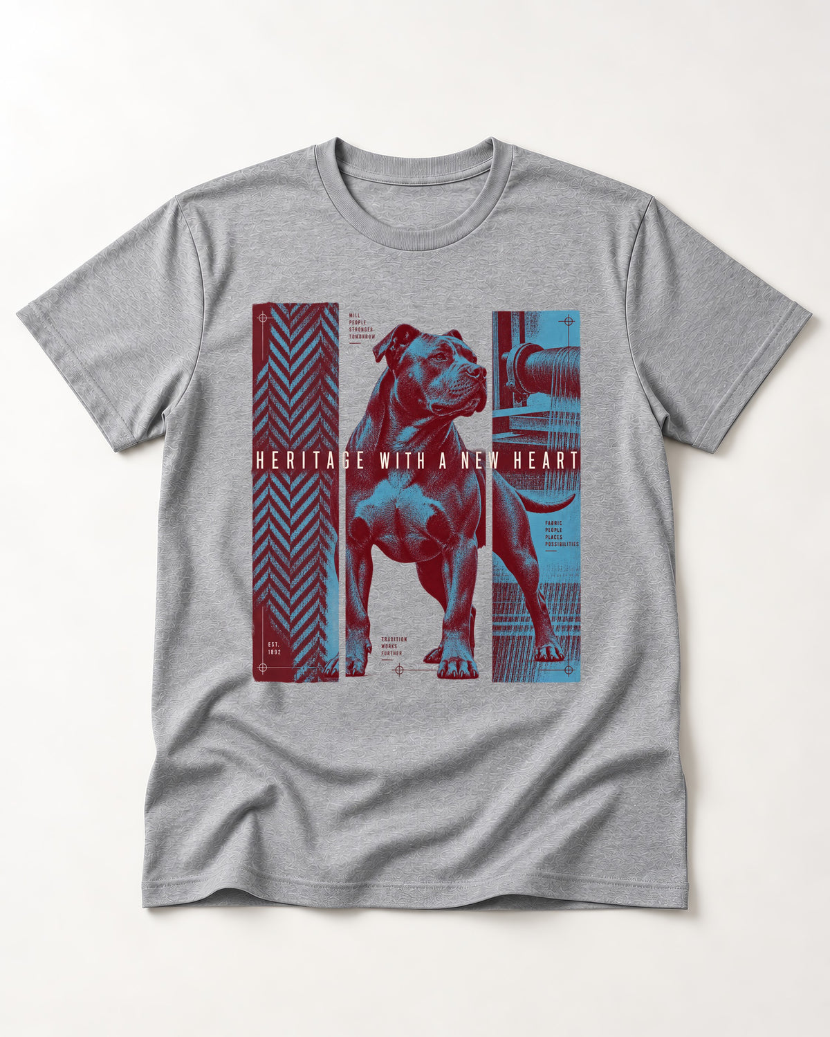 Pitbull Heritage with New Heart T-Shirt in Sport Grey, flat lay product photo