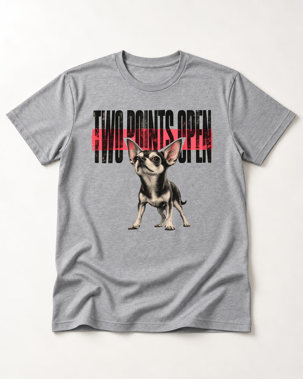 Two Points Open Chihuahua T-Shirt in Sport Grey, flat lay product photo