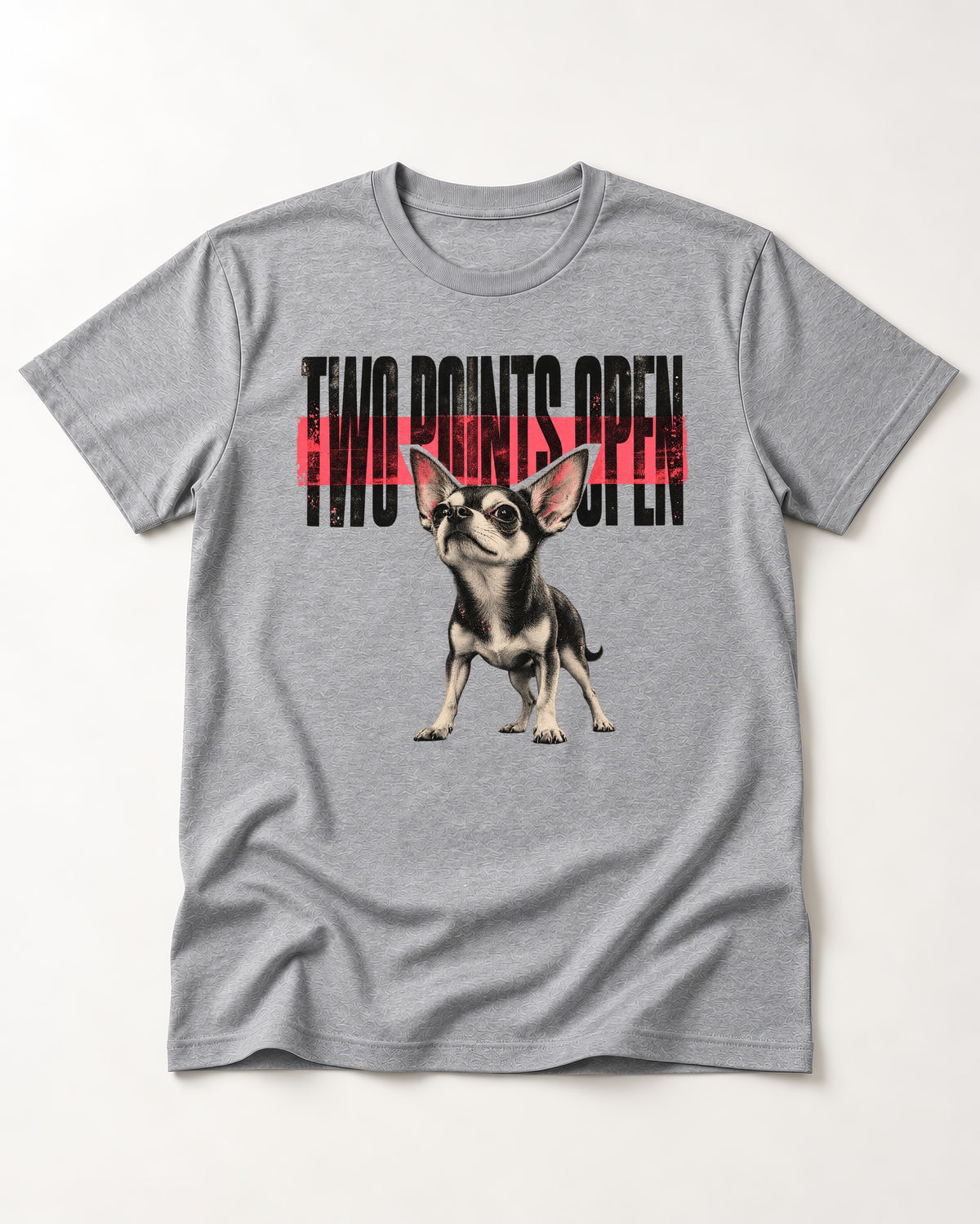 Two Points Open Chihuahua T-Shirt in Sport Grey, flat lay product photo