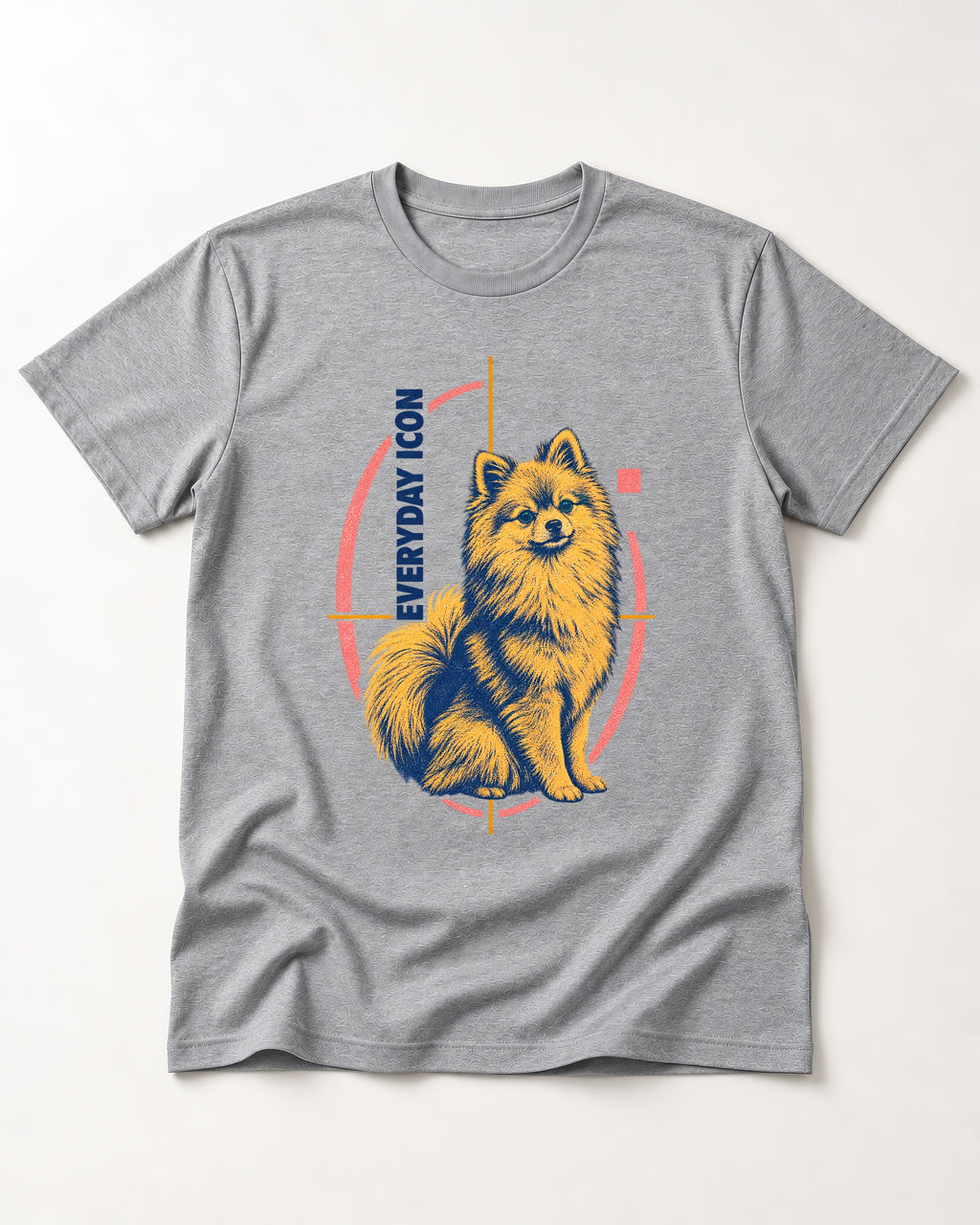 Pomeranian Everyday Icon T-Shirt in Sport Grey, flat lay product photo