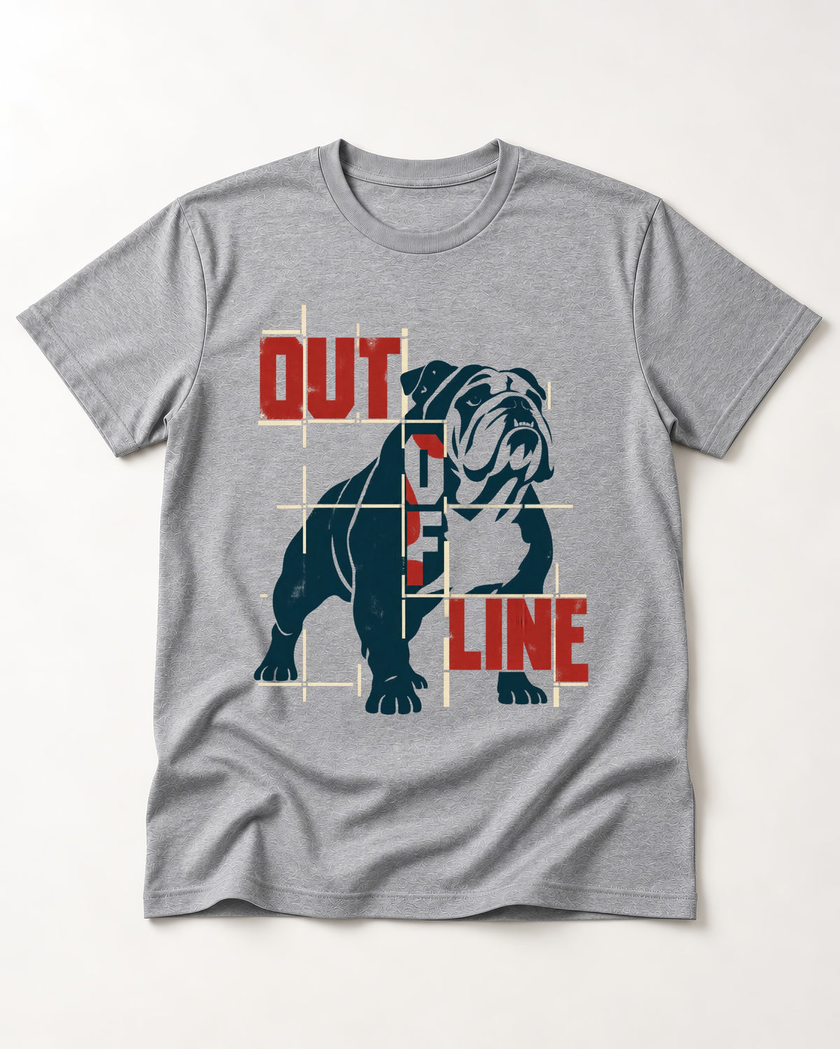 English Bulldog Out of Line T-Shirt in Sport Grey, flat lay product photo