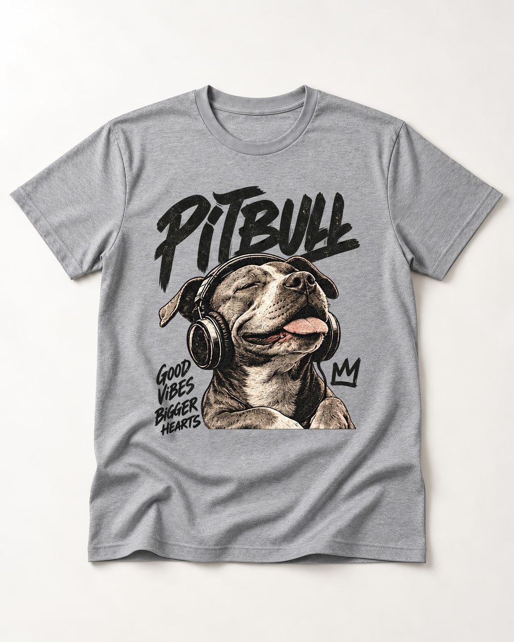Pitbull Good Vibes Bigger Hearts T-Shirt in Sport Grey, flat lay product photo