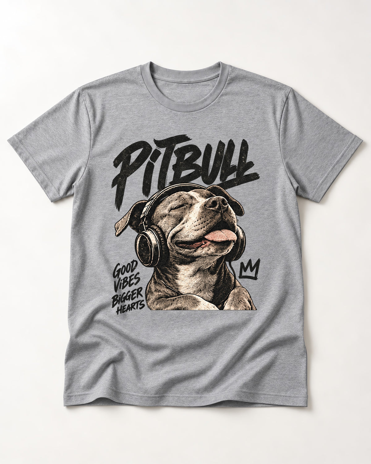 Pitbull Good Vibes Bigger Hearts T-Shirt in Sport Grey, flat lay product photo