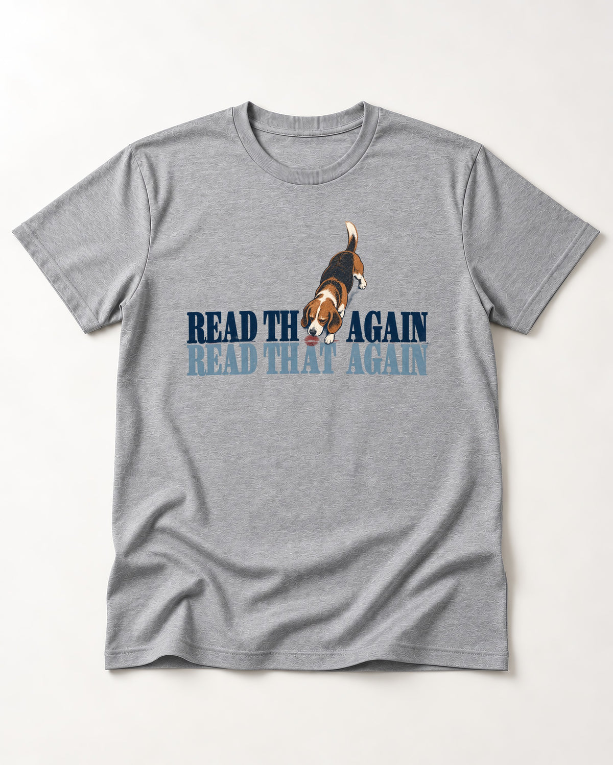 Read That Again Beagle T-Shirt in Sport Grey, flat lay product photo
