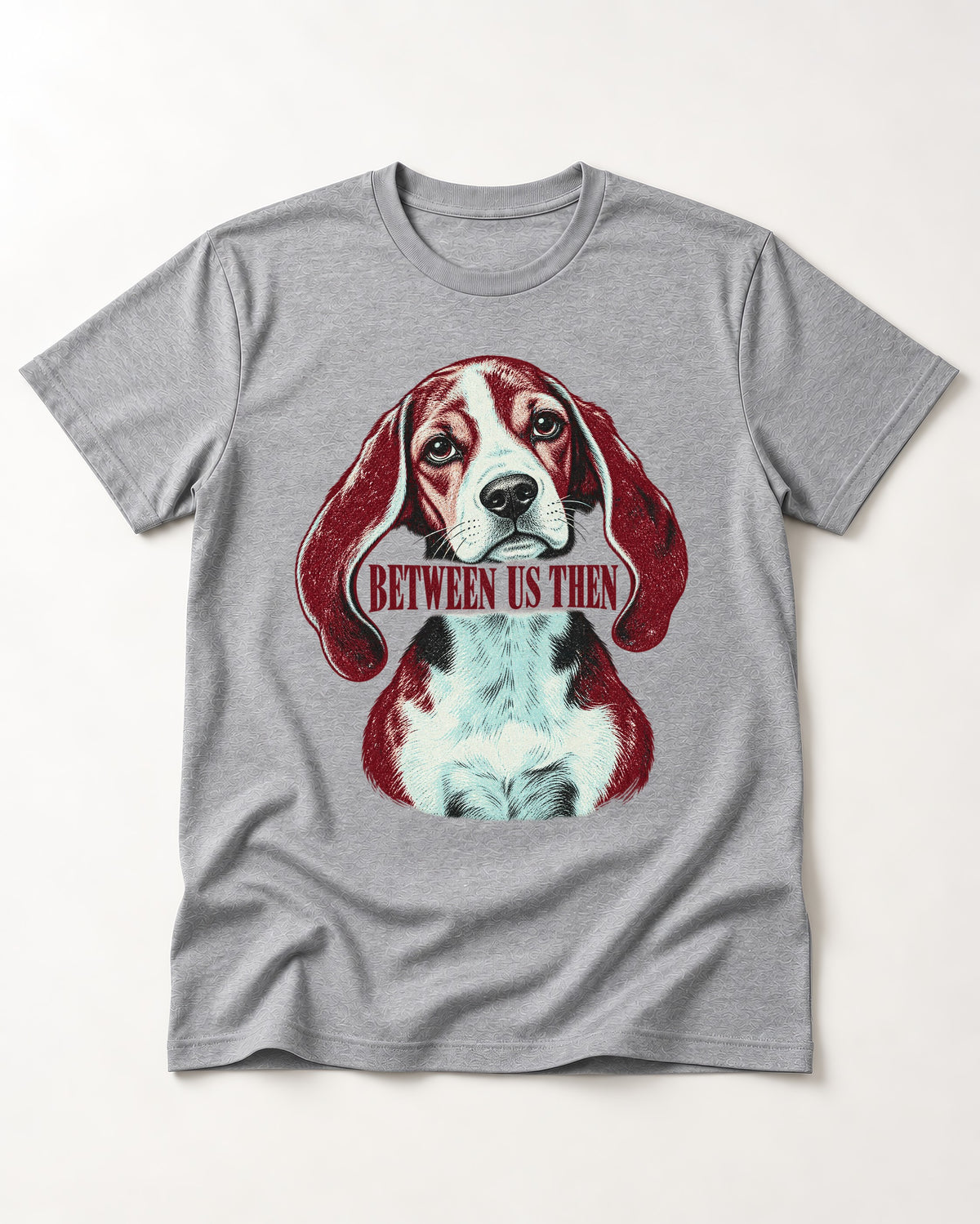 Beagle Between Us Then T-Shirt in Sport Grey, flat lay product photo