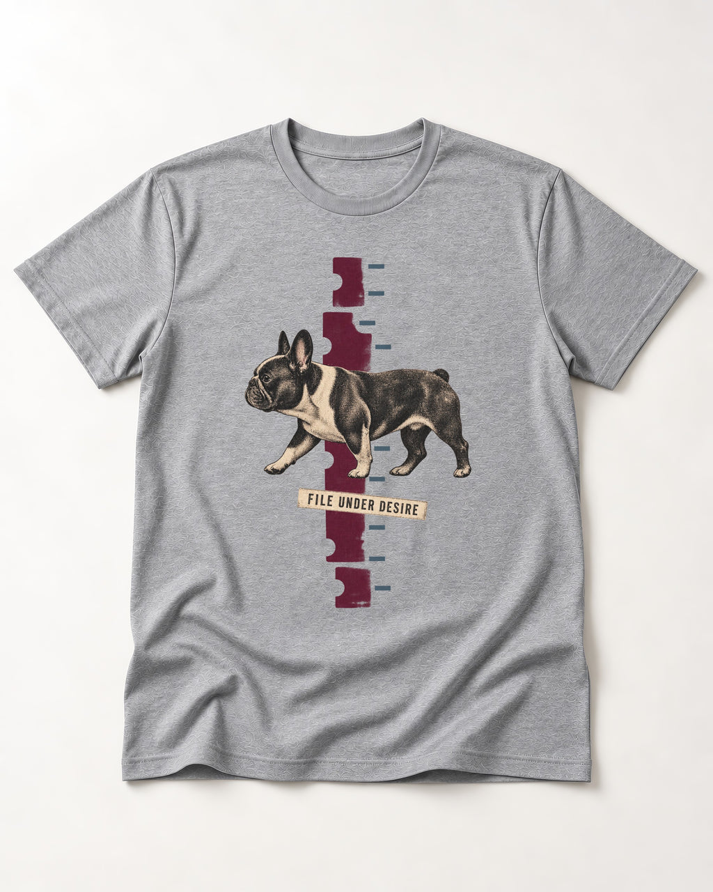 File Under Frenchie Desire T-Shirt in Sport Grey, flat lay product photo