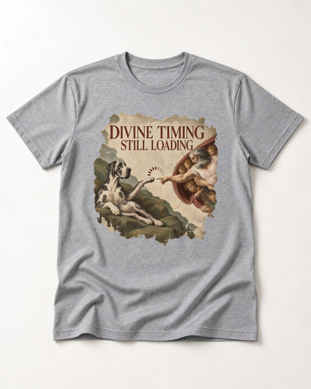 Great Dane Divine Timing Still Loading T-Shirt in Sport Grey, flat lay product photo