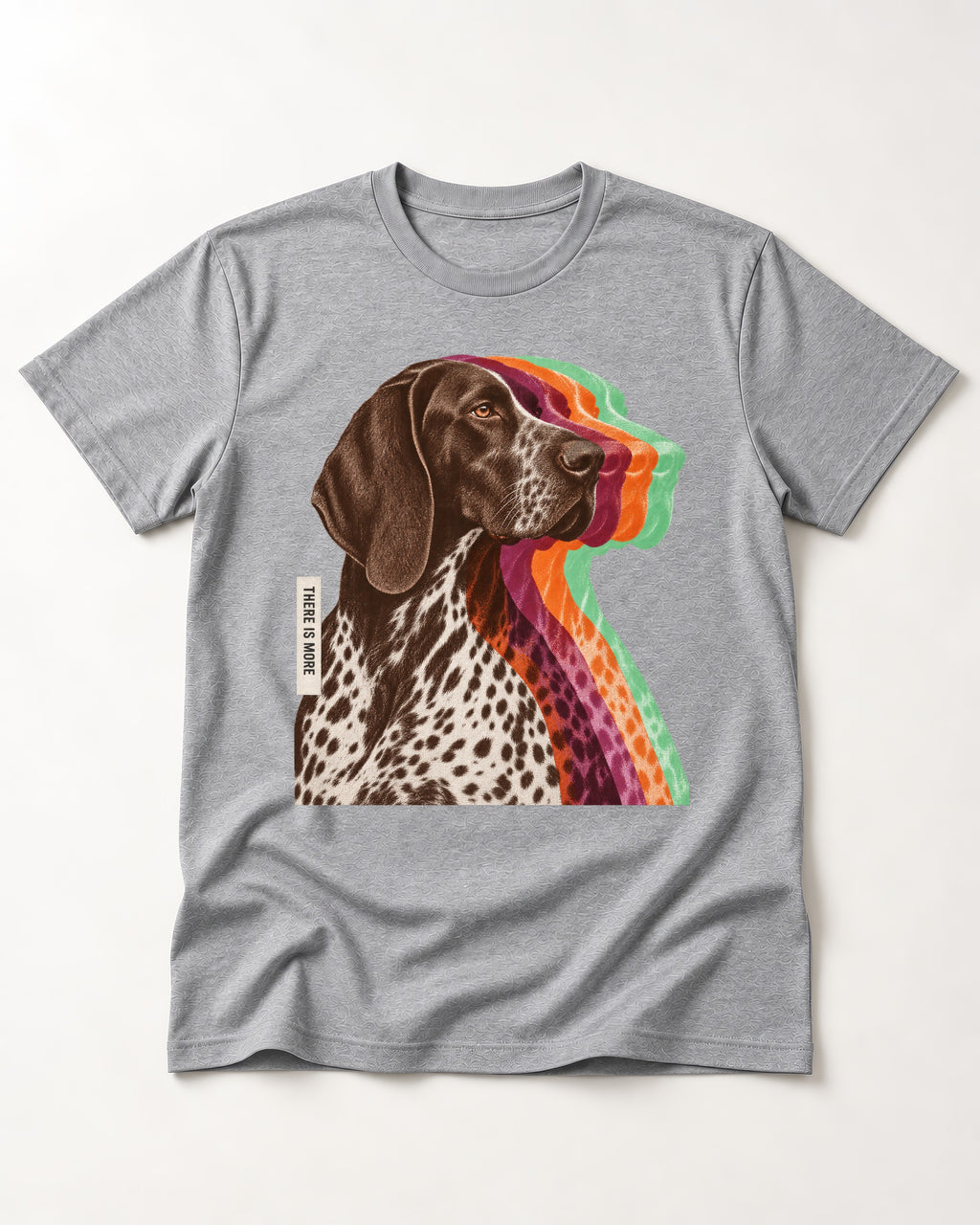 There Is More German Shorthaired Pointer T-Shirt in Sport Grey, flat lay product photo