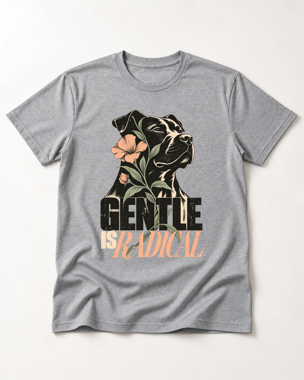 Gentle Pitbull Is Radical T-Shirt in Sport Grey, flat lay product photo