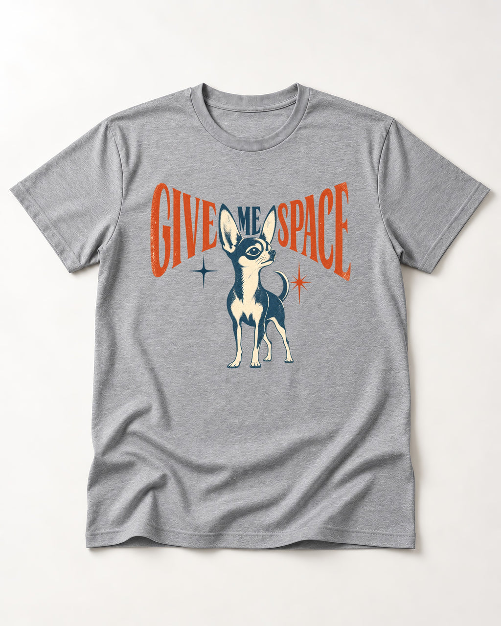 Chihuahua Give Me Space Starburst Graphic T-Shirt in Sport Grey, flat lay product photo