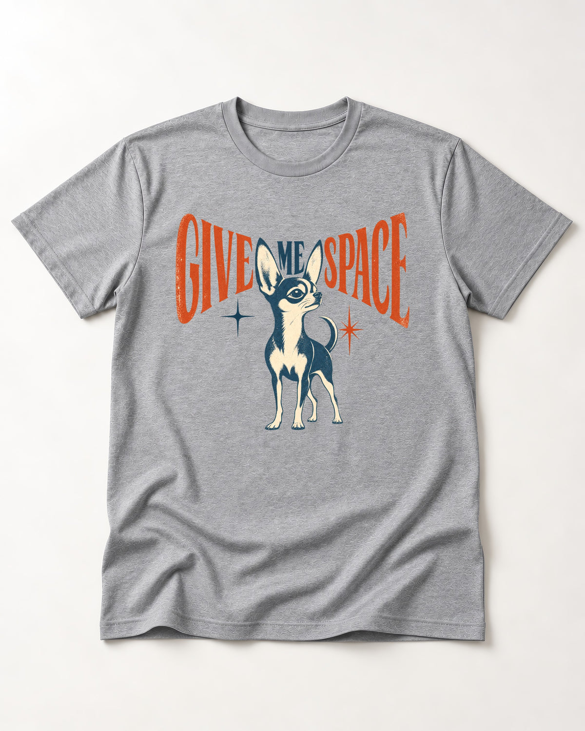 Chihuahua Give Me Space Starburst Graphic T-Shirt in Sport Grey, flat lay product photo