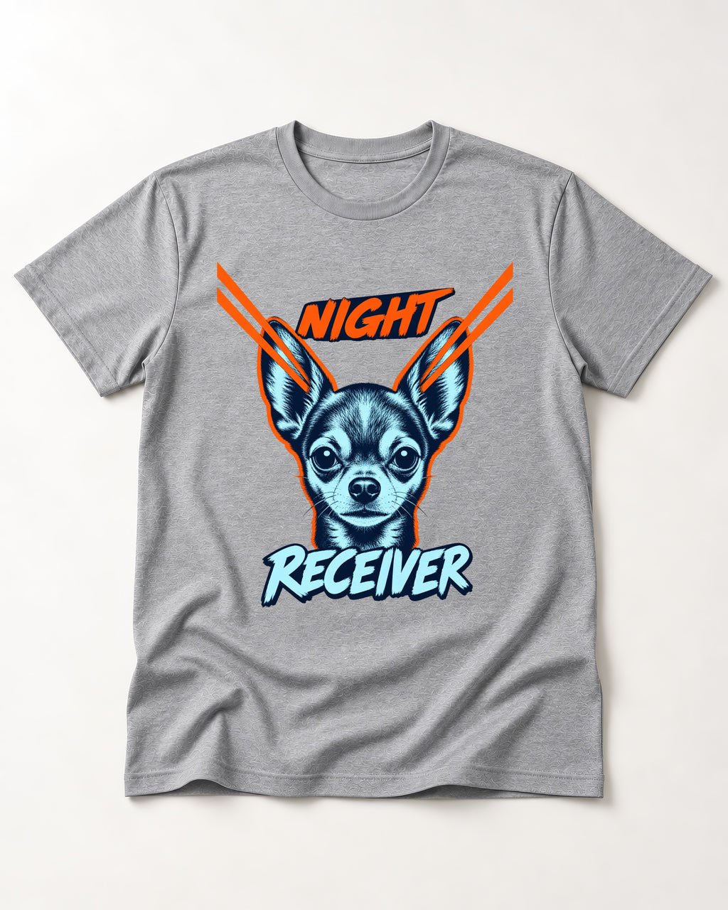 Chihuahua Night Receiver Signal Portrait Graphic T-Shirt in Sport Grey, flat lay product photo