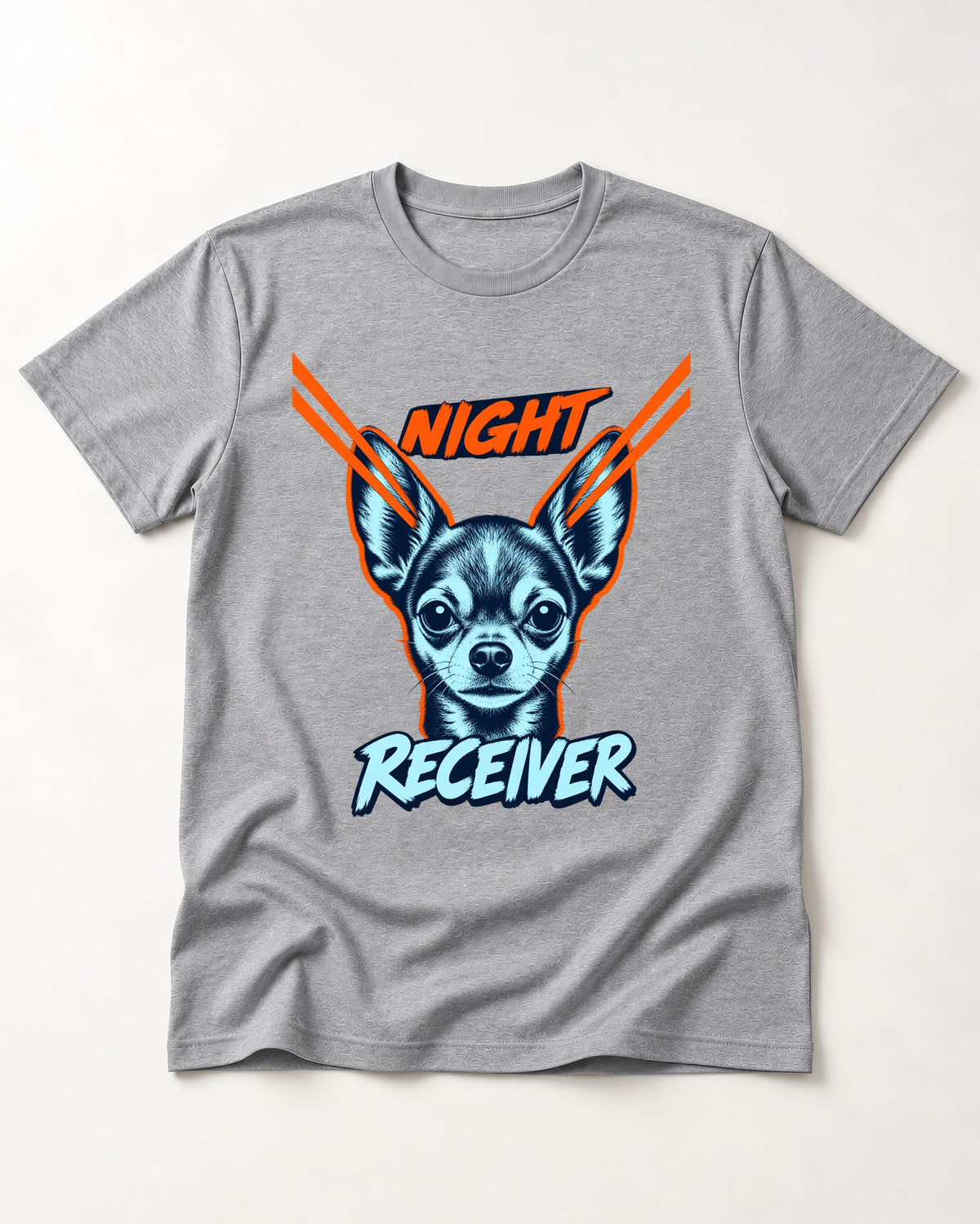 Chihuahua Night Receiver Signal Portrait Graphic T-Shirt in Sport Grey, flat lay product photo