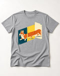 Corgi Back Folds Forward Panels T-Shirt in Sport Grey, flat lay product photo