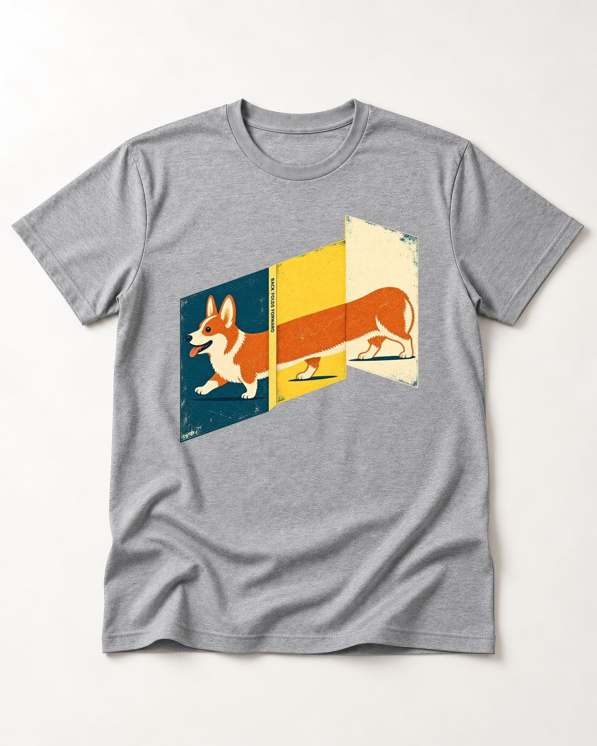 Corgi Back Folds Forward Panels T-Shirt in Sport Grey, flat lay product photo