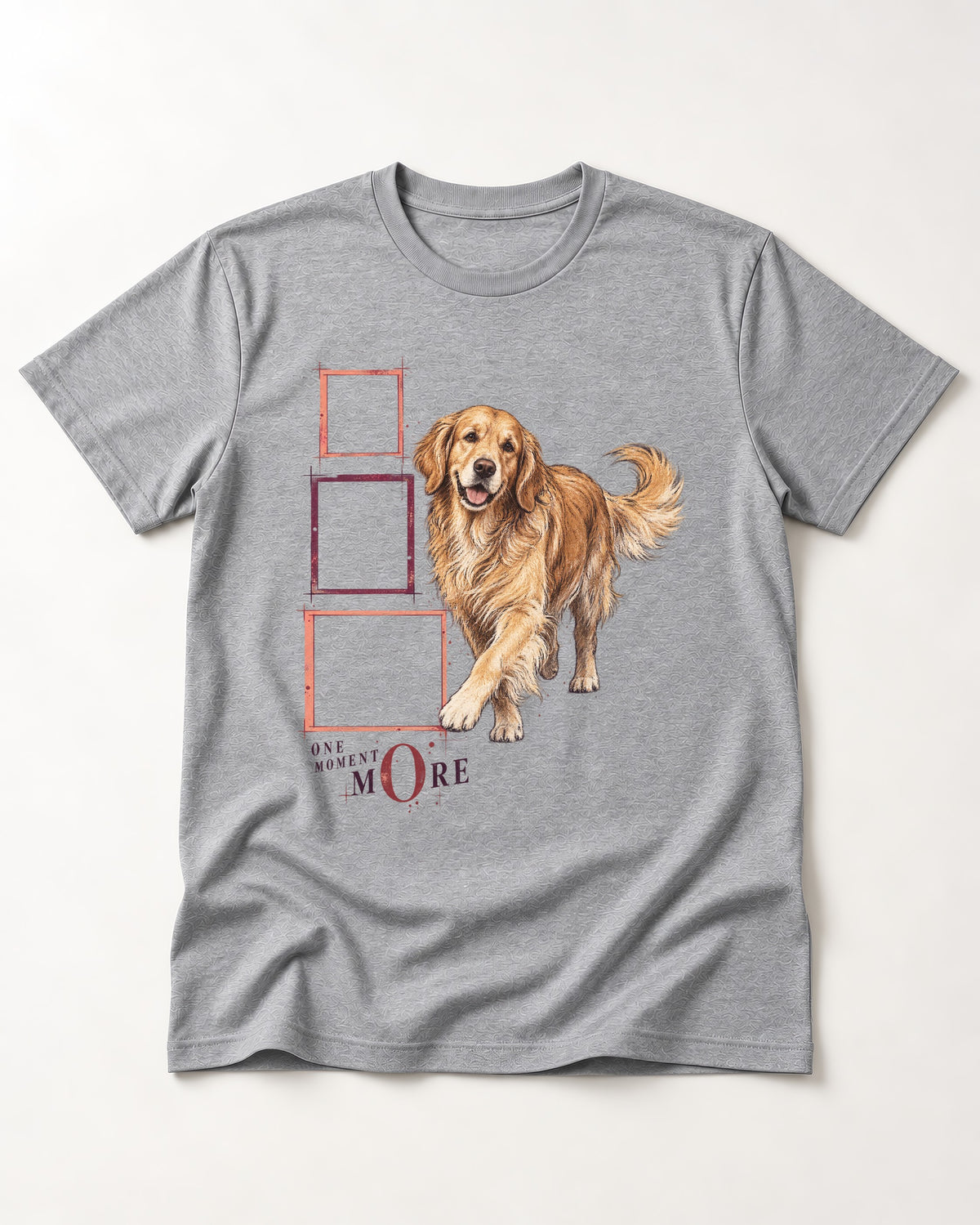 Golden Retriever One Moment More T-Shirt in Sport Grey, flat lay product photo