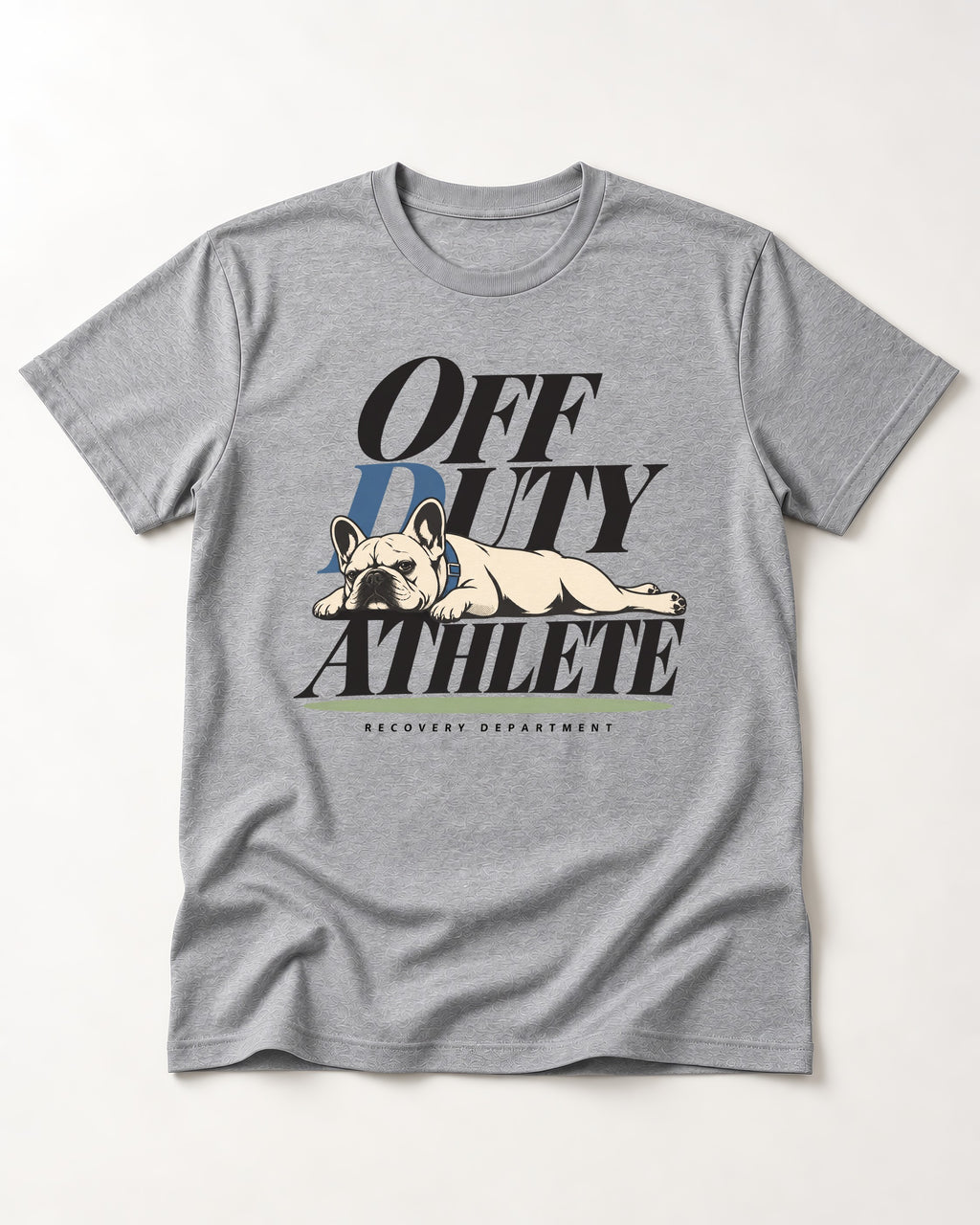 Off Duty Athlete Frenchie T-Shirt in Sport Grey, flat lay product photo