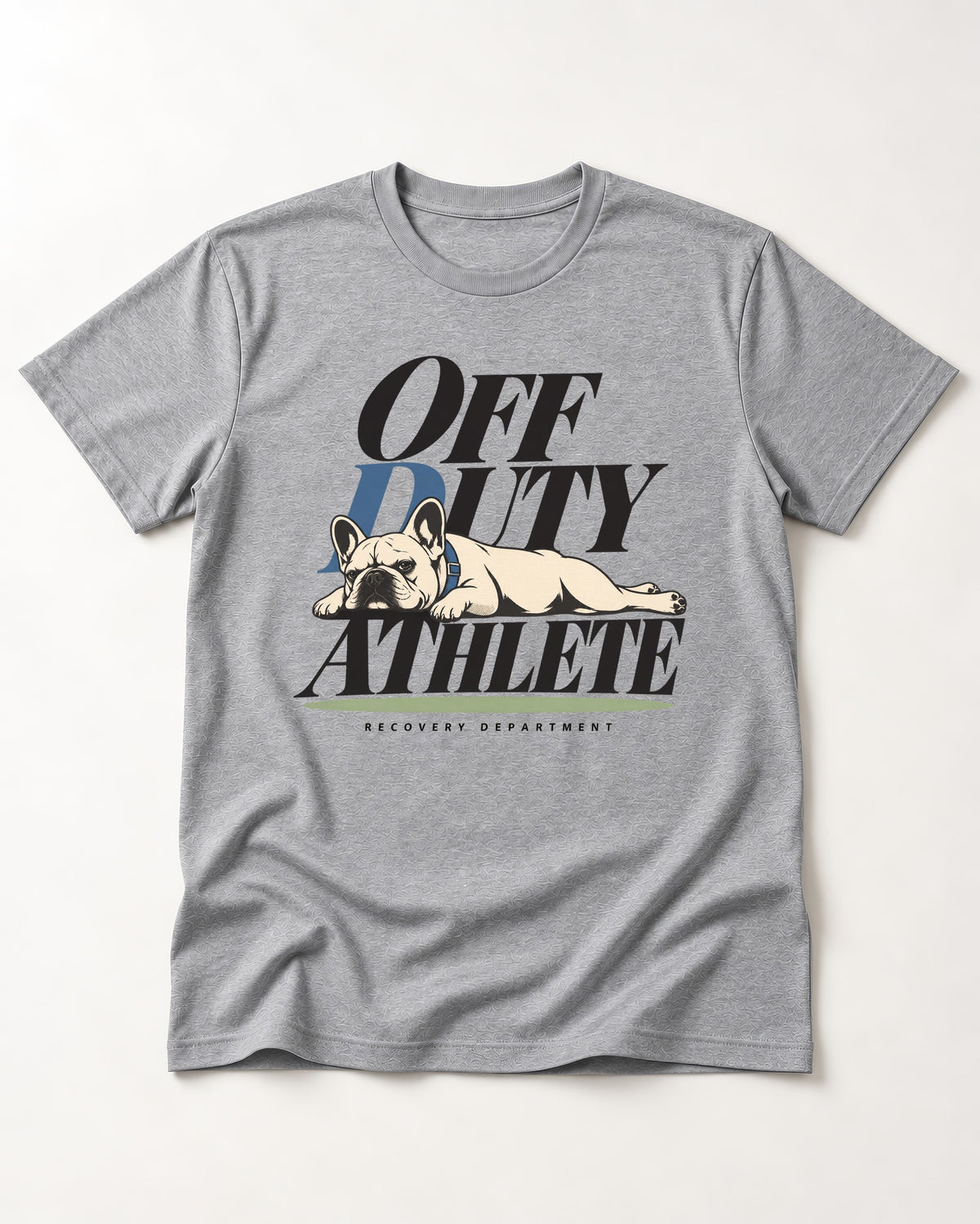 Off Duty Athlete Frenchie T-Shirt in Sport Grey, flat lay product photo