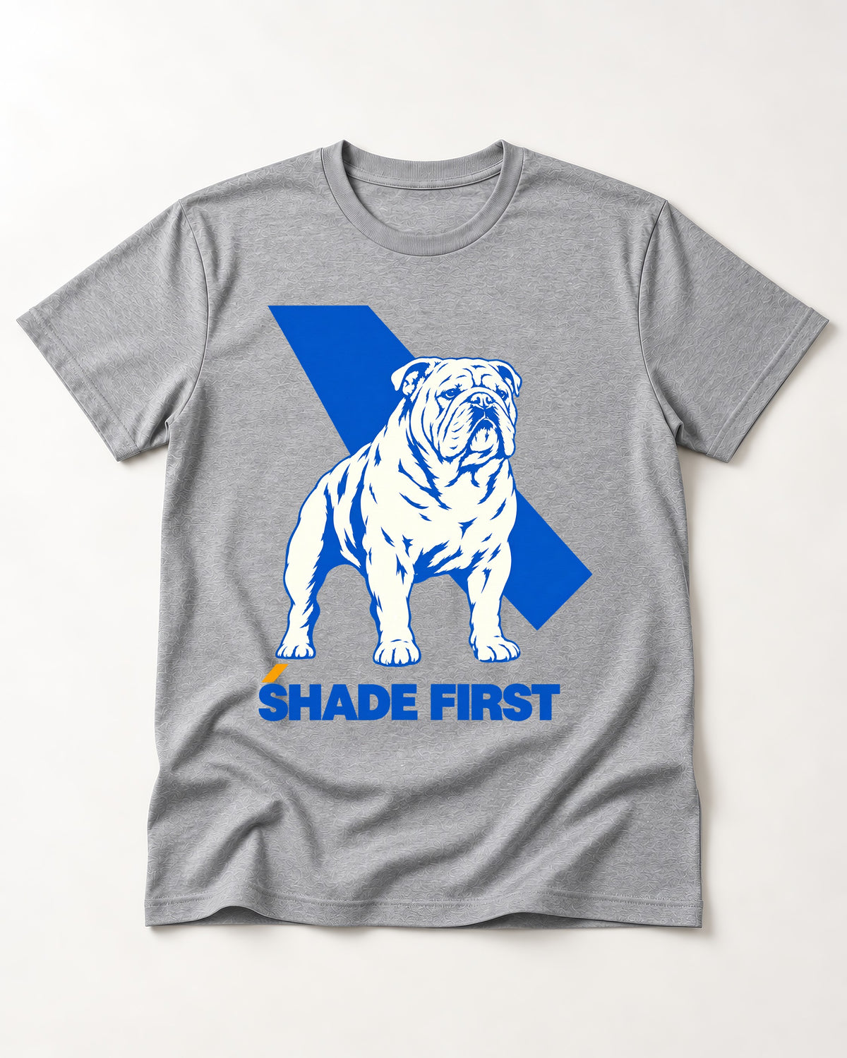 Shade First English Bulldog T-Shirt in Sport Grey, flat lay product photo