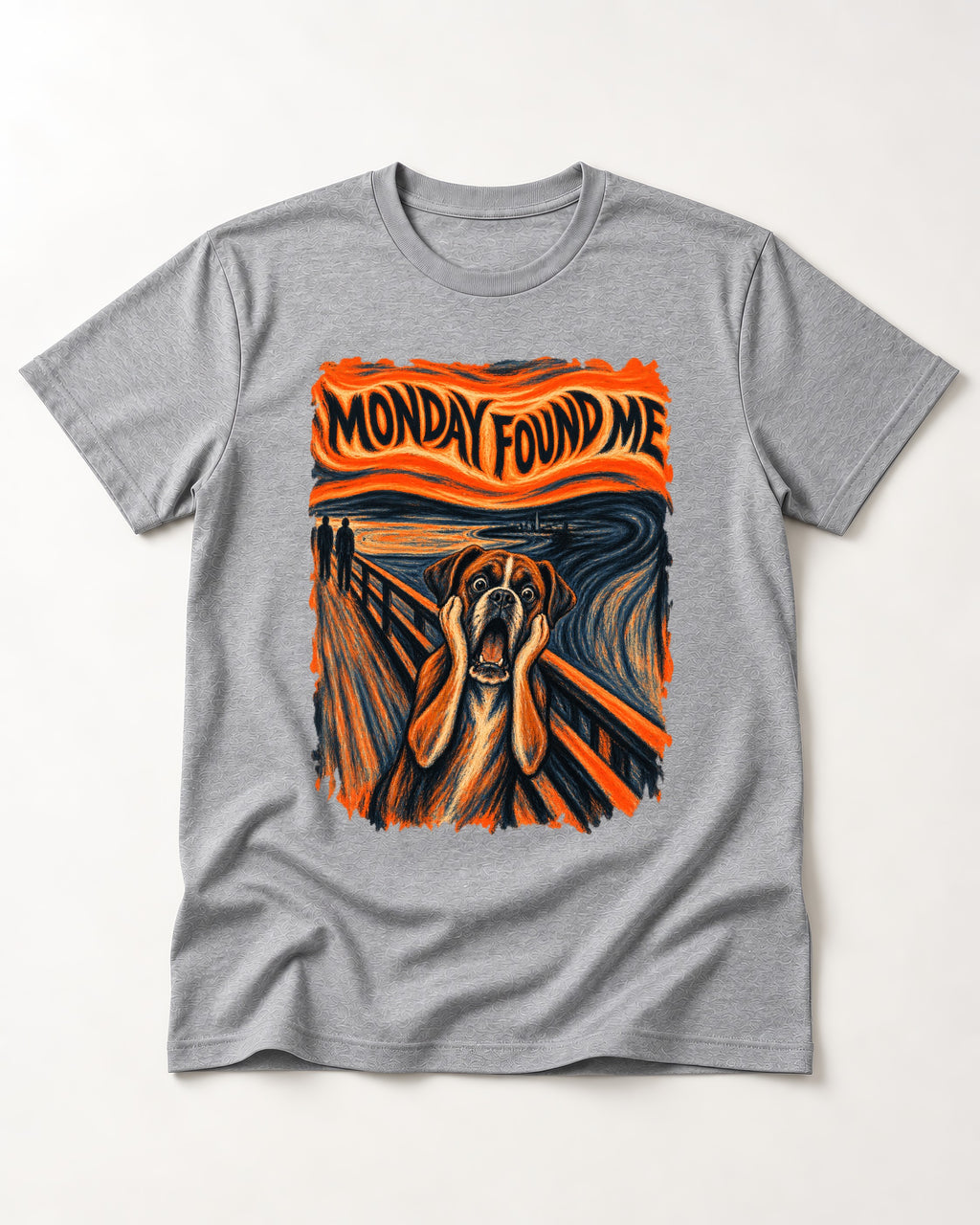 Monday Found Me Scream Boxer T-Shirt in Sport Grey, flat lay product photo