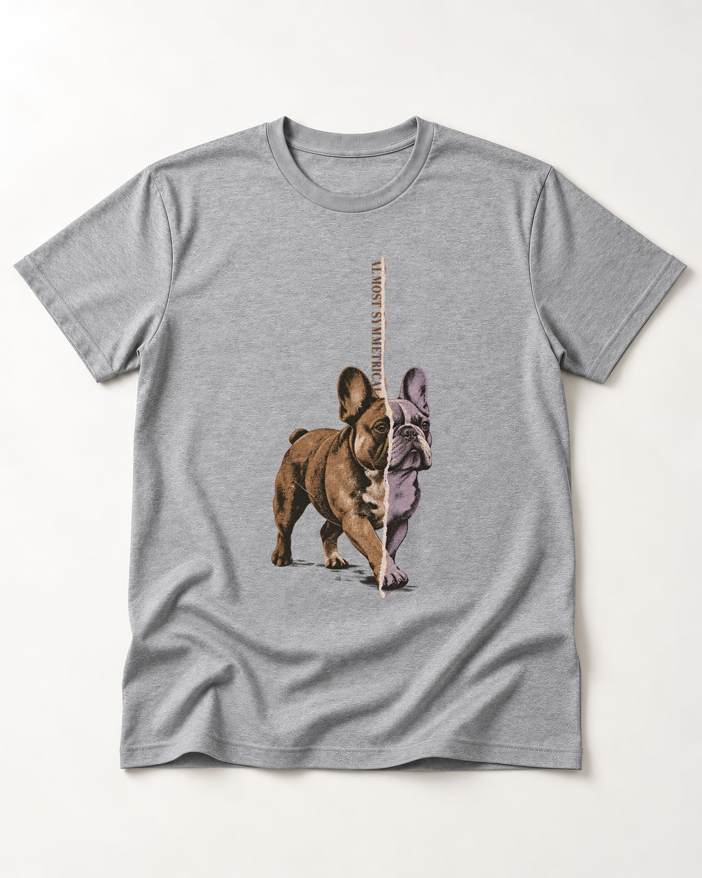 Frenchie Almost Symmetrical Torn Split Graphic T-Shirt in Sport Grey, flat lay product photo