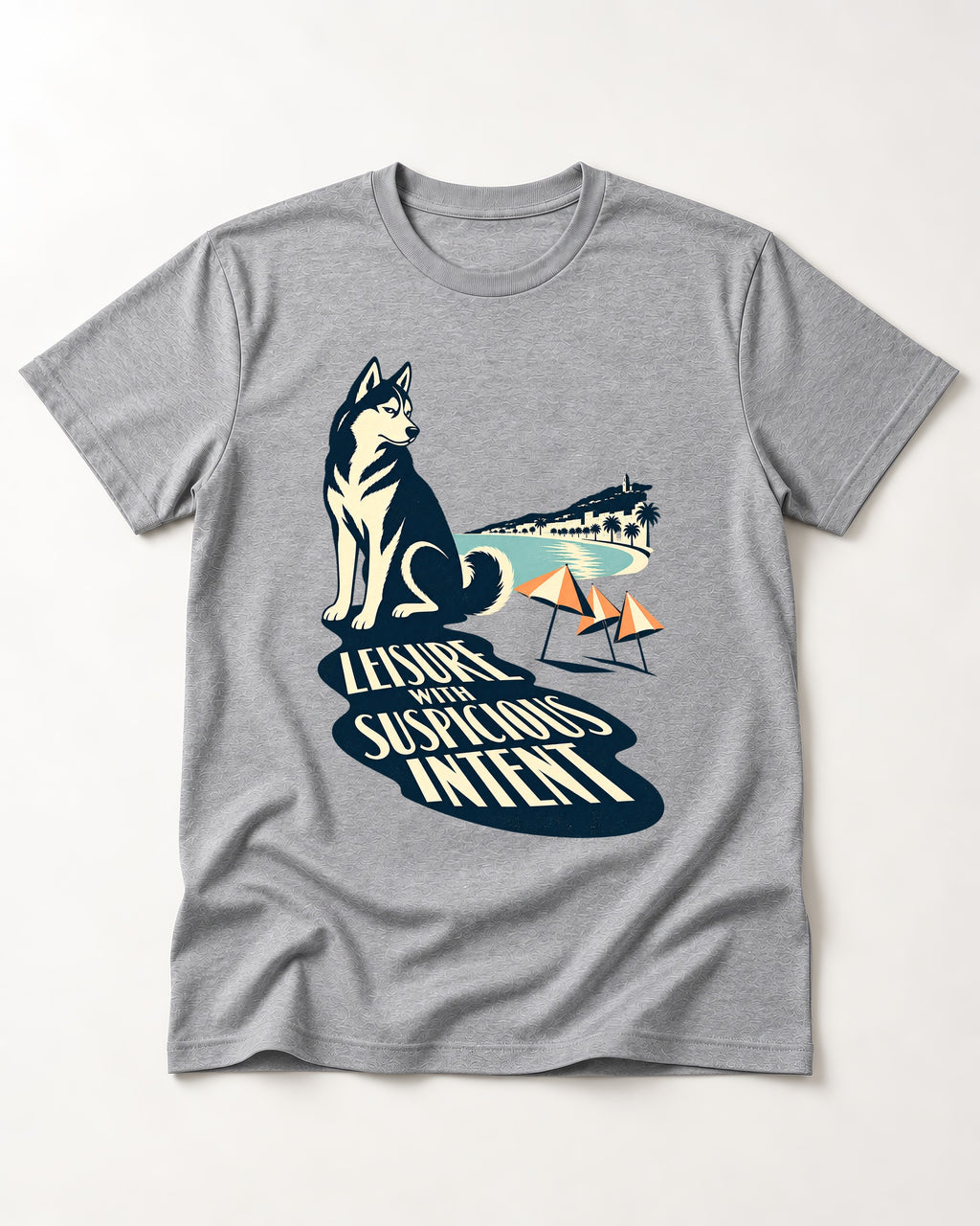 Husky Leisure with Suspicious Intent T-Shirt in Sport Grey, flat lay product photo